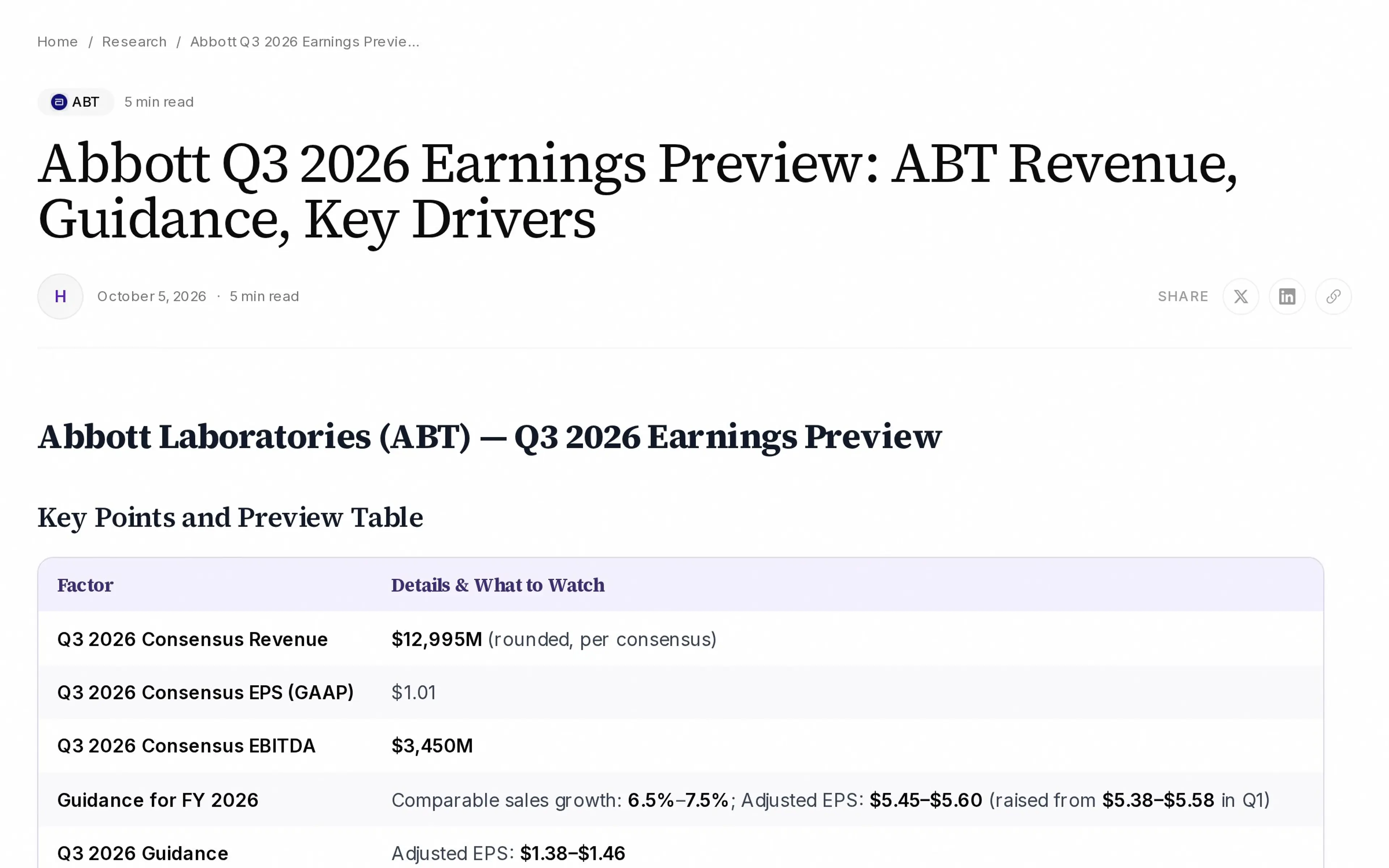 Abbott Q3 2026 Earnings Preview: ABT Revenue, Guidance, Key Drivers