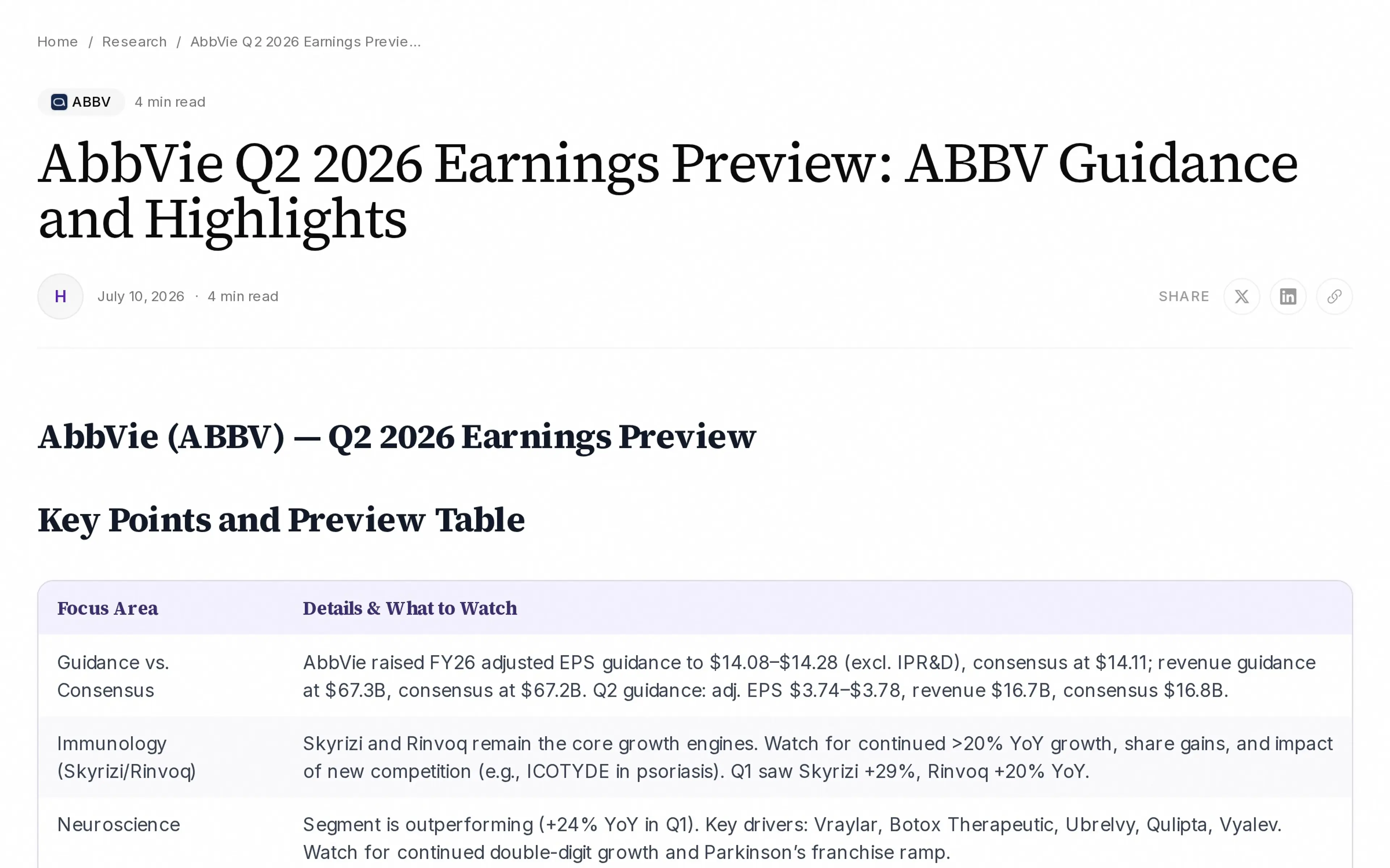 AbbVie Q2 2026 Earnings Preview: ABBV Guidance and Highlights
