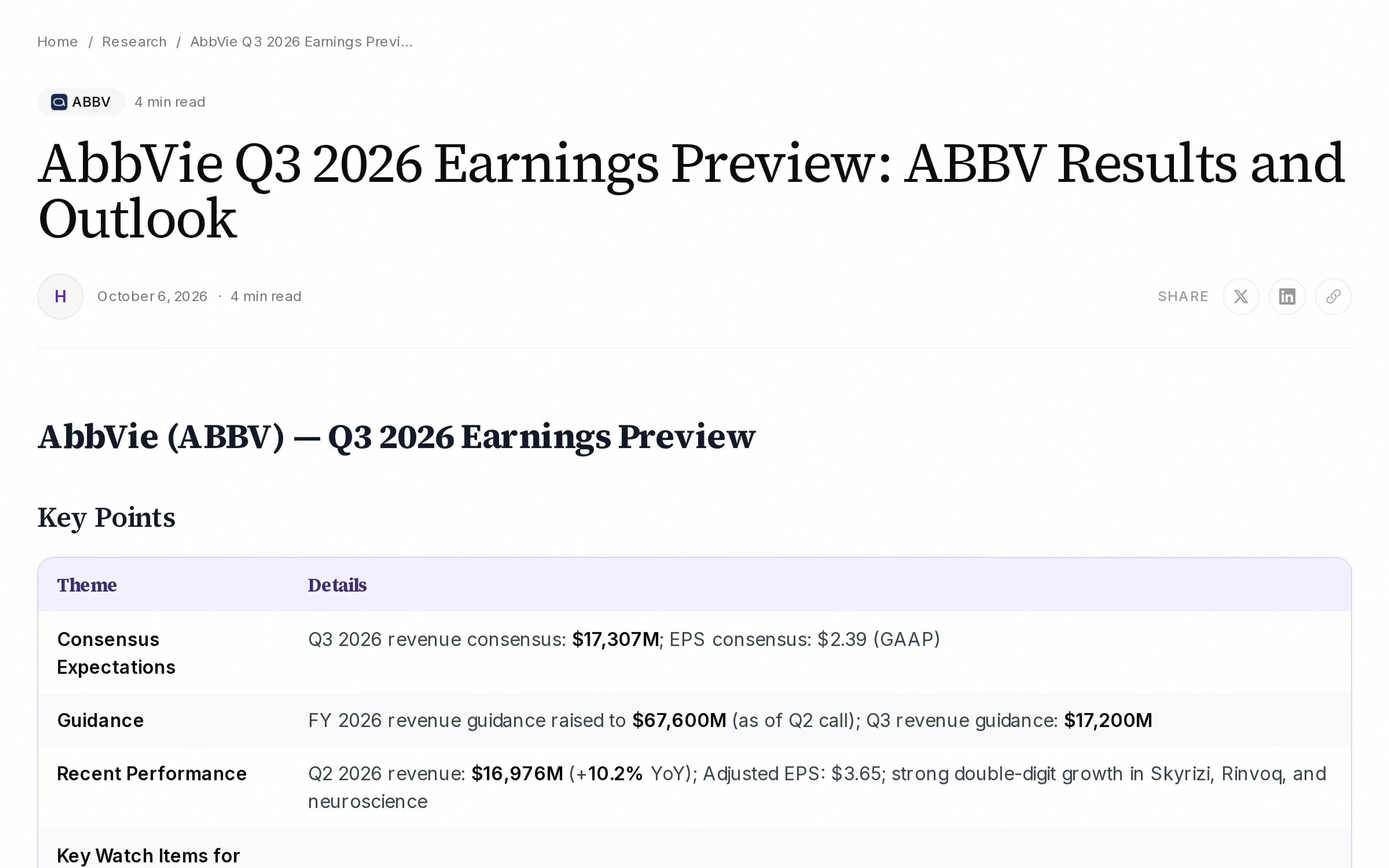 AbbVie Q3 2026 Earnings Preview: ABBV Results and Outlook