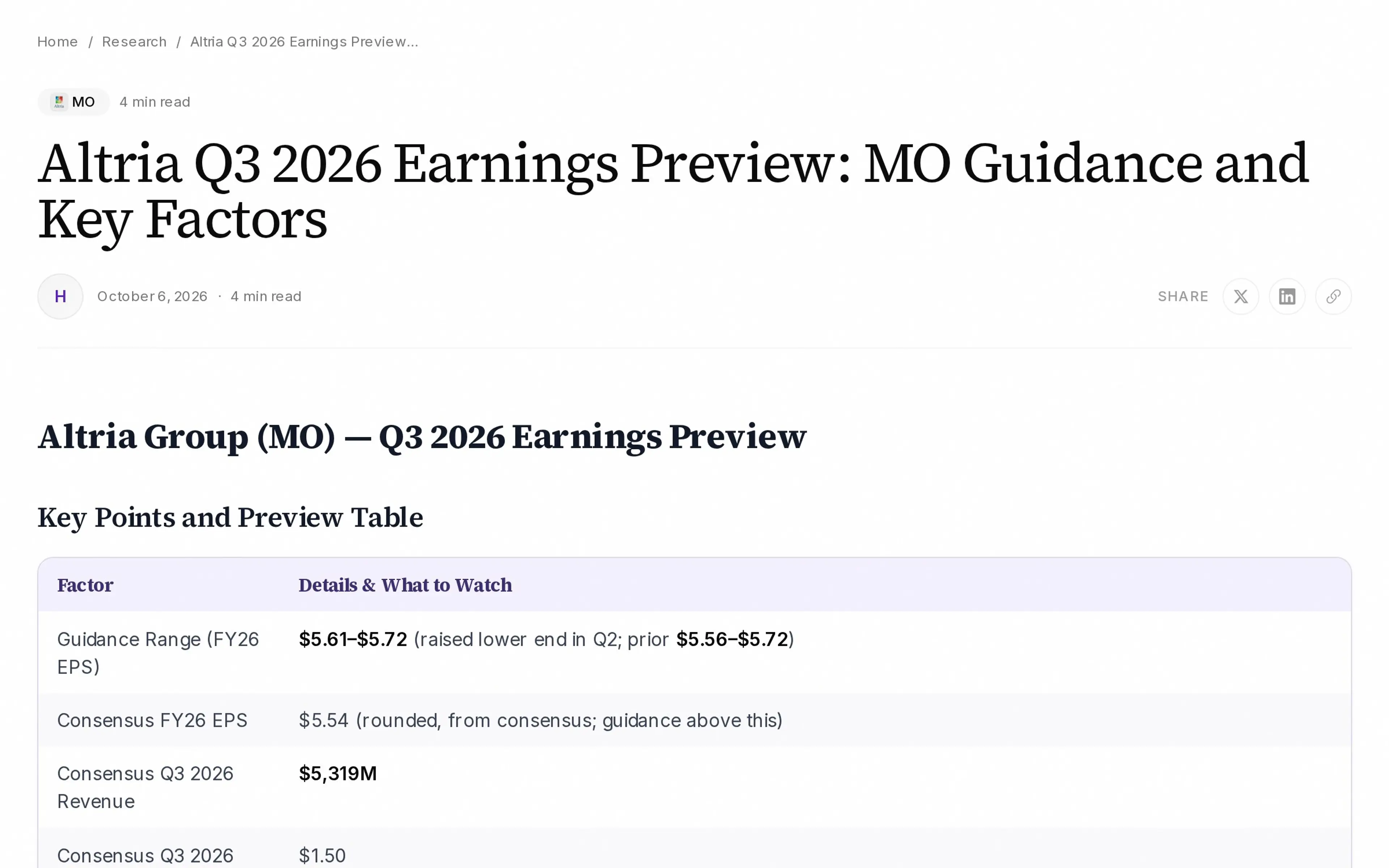 Altria Q3 2026 Earnings Preview: MO Guidance and Key Factors