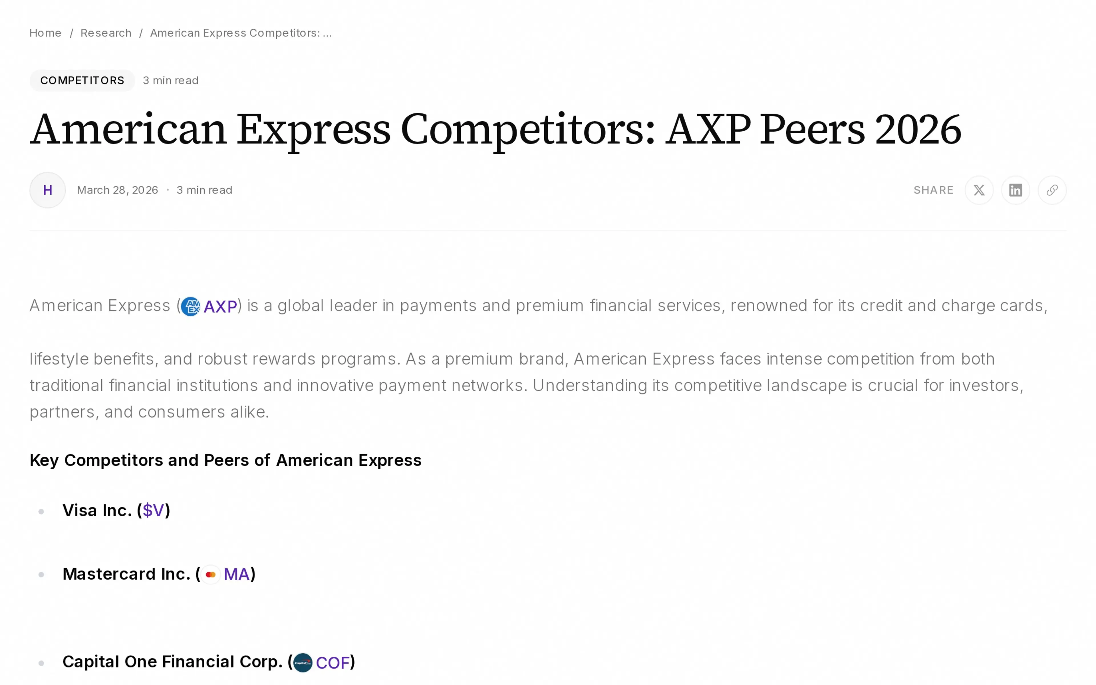 American Express Competitors: AXP Peers 2026