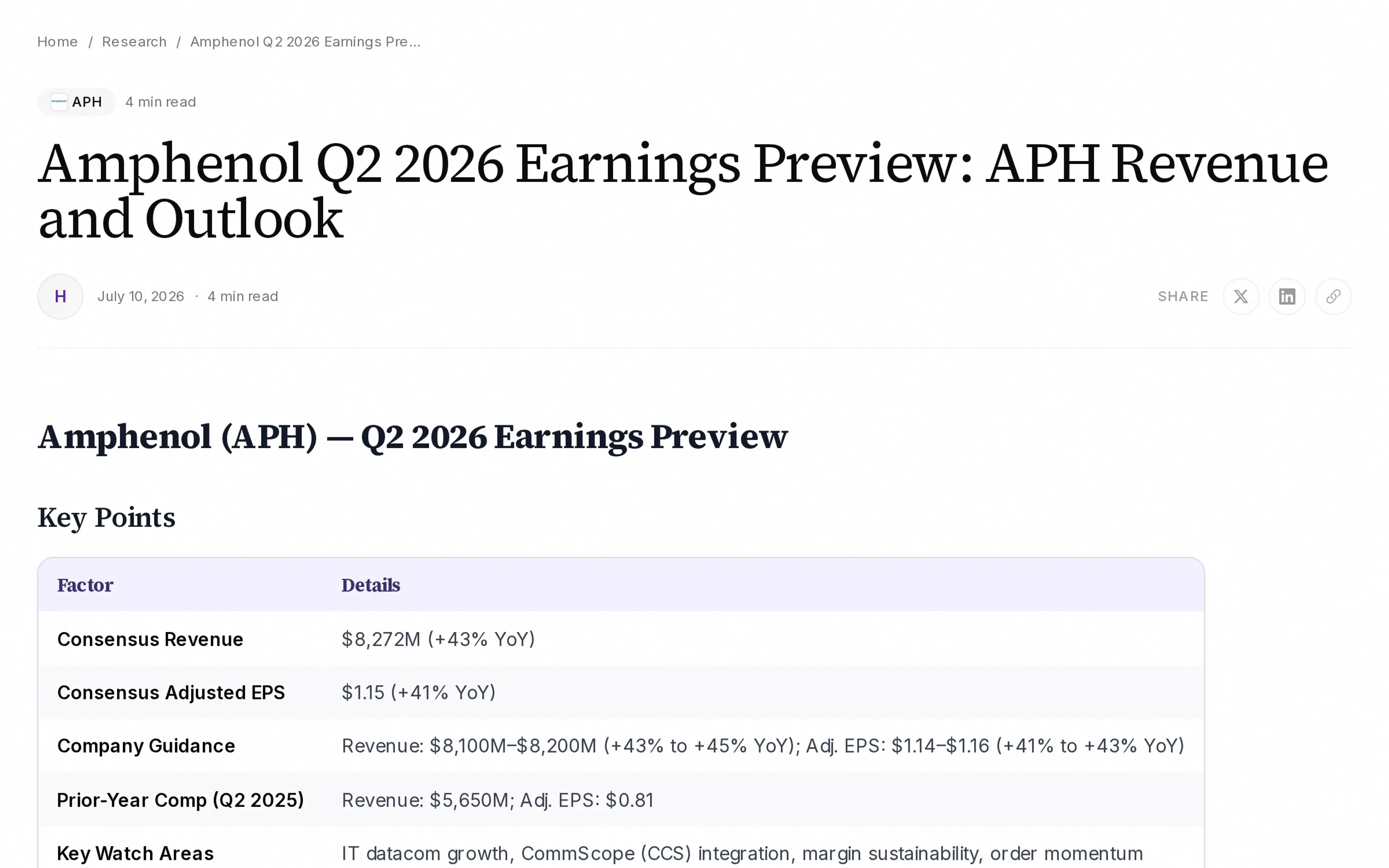 Amphenol Q2 2026 Earnings Preview: APH Revenue and Outlook