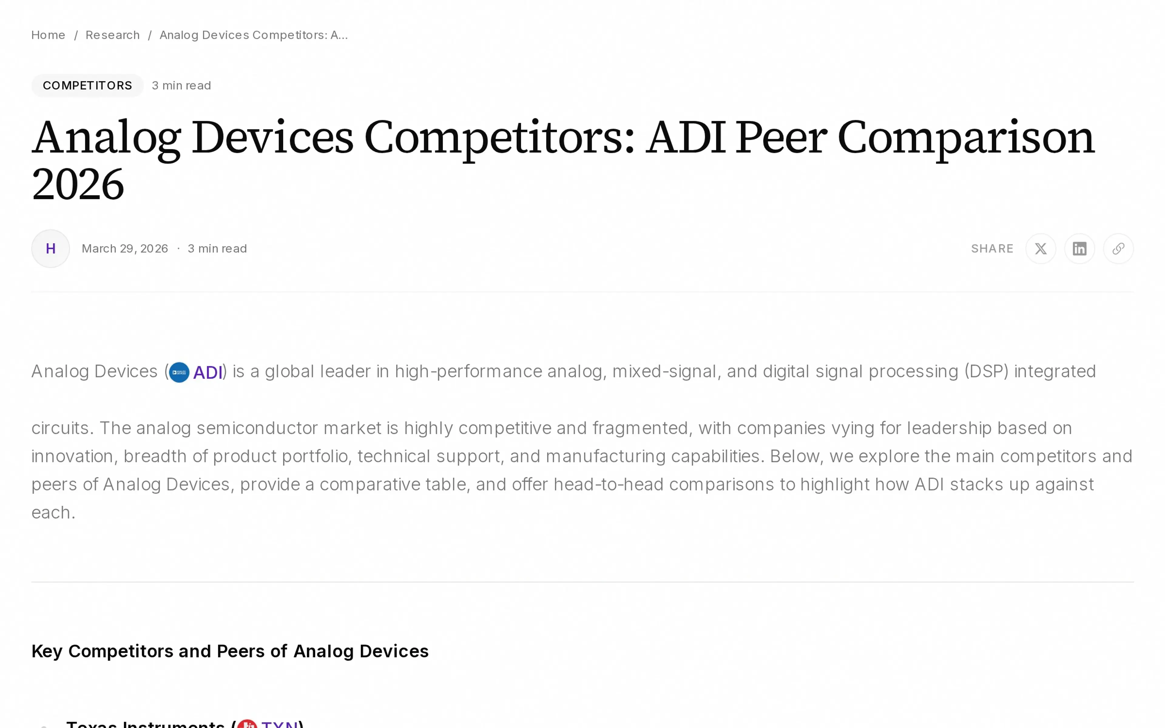 Analog Devices Competitors: ADI Peer Comparison 2026