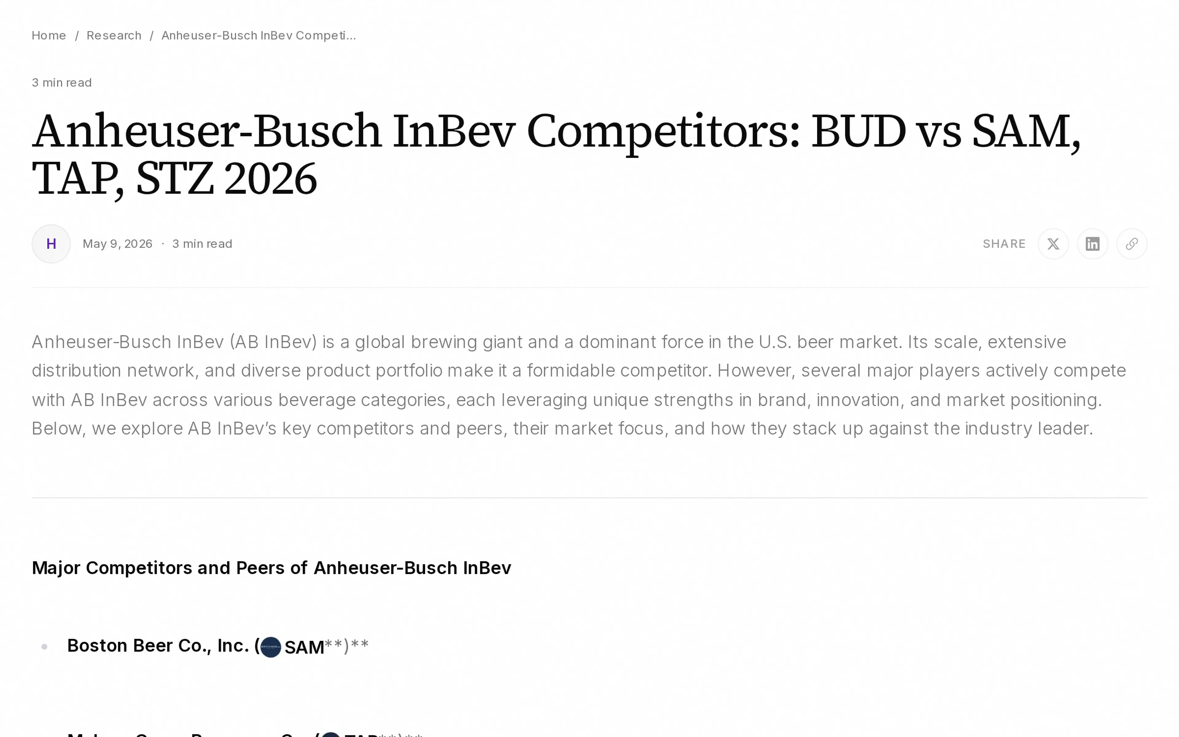 Anheuser-Busch InBev Competitors: BUD vs SAM, TAP, STZ 2026