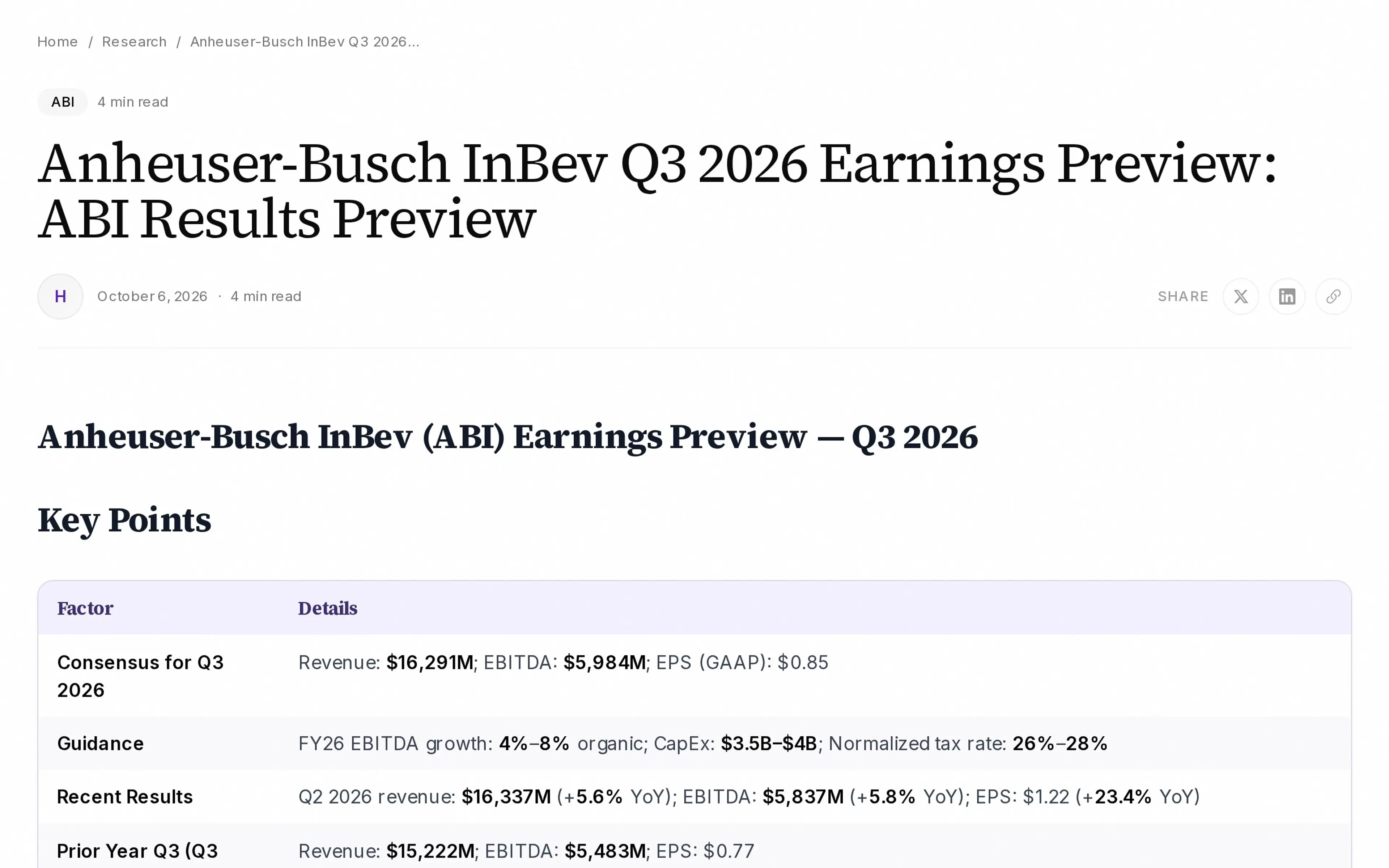 Anheuser-Busch InBev Q3 2026 Earnings Preview: ABI Results Preview