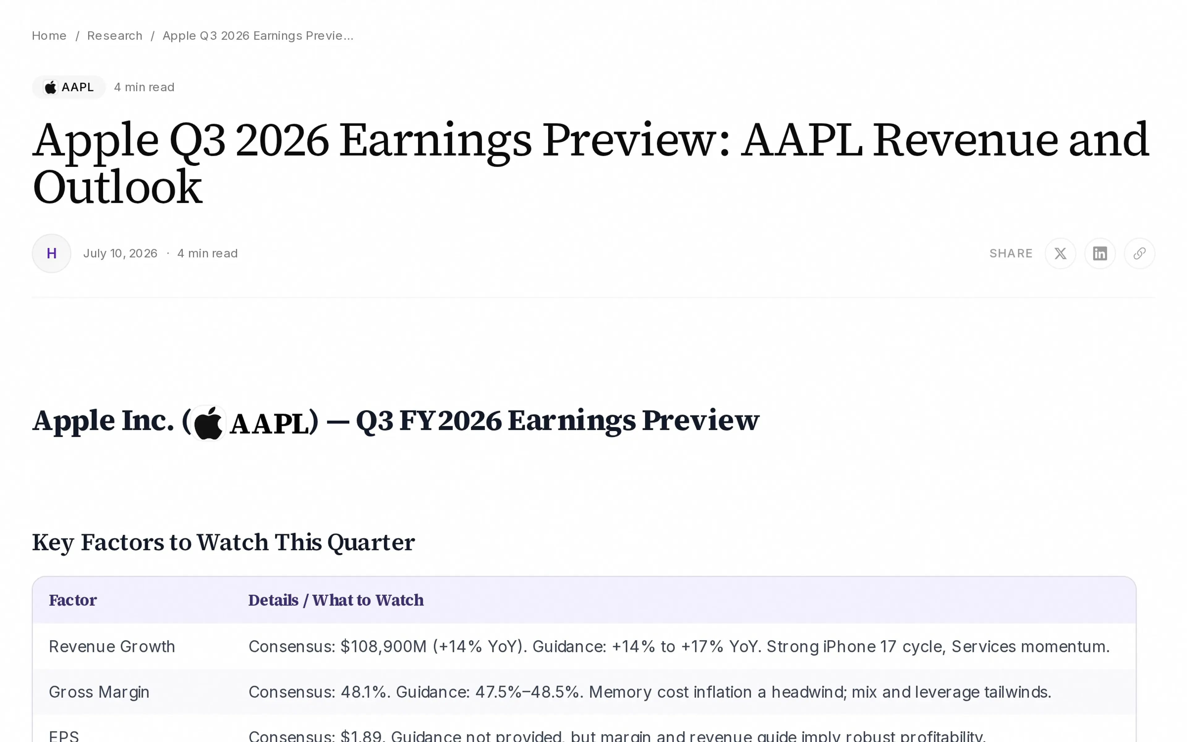 Apple Q3 2026 Earnings Preview: AAPL Revenue and Outlook