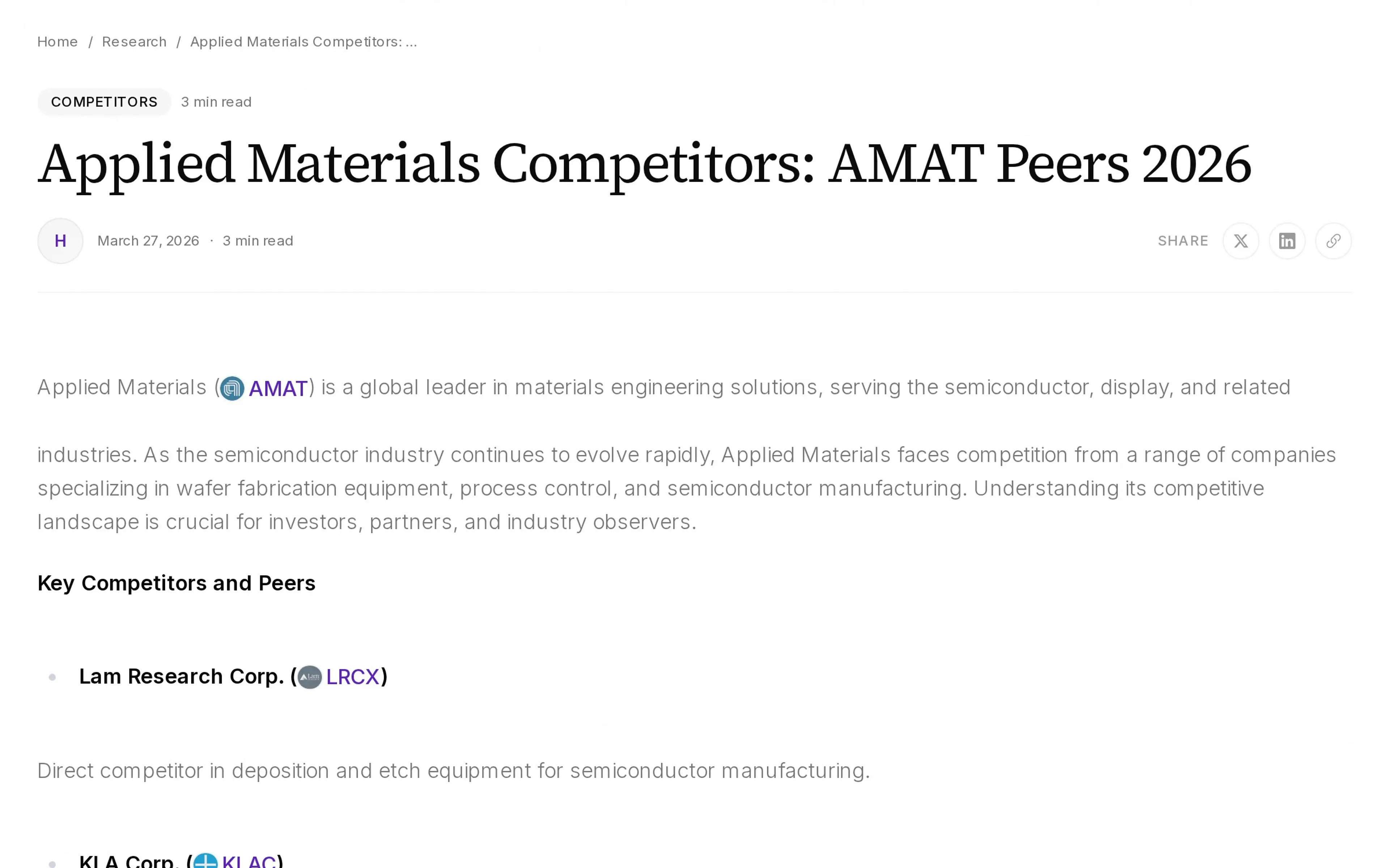 Applied Materials Competitors: AMAT Peers 2026