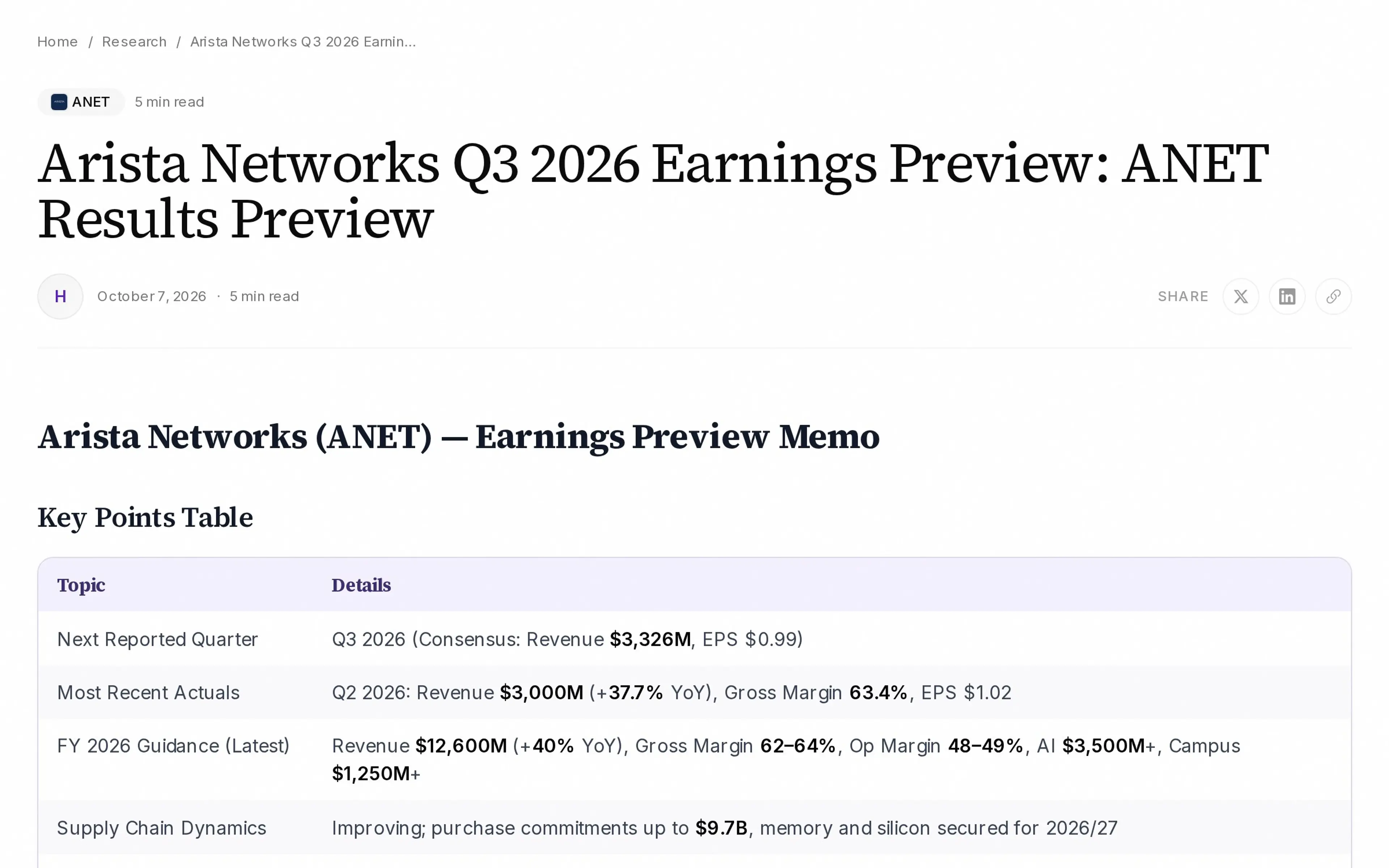 Arista Networks Q3 2026 Earnings Preview: ANET Results Preview
