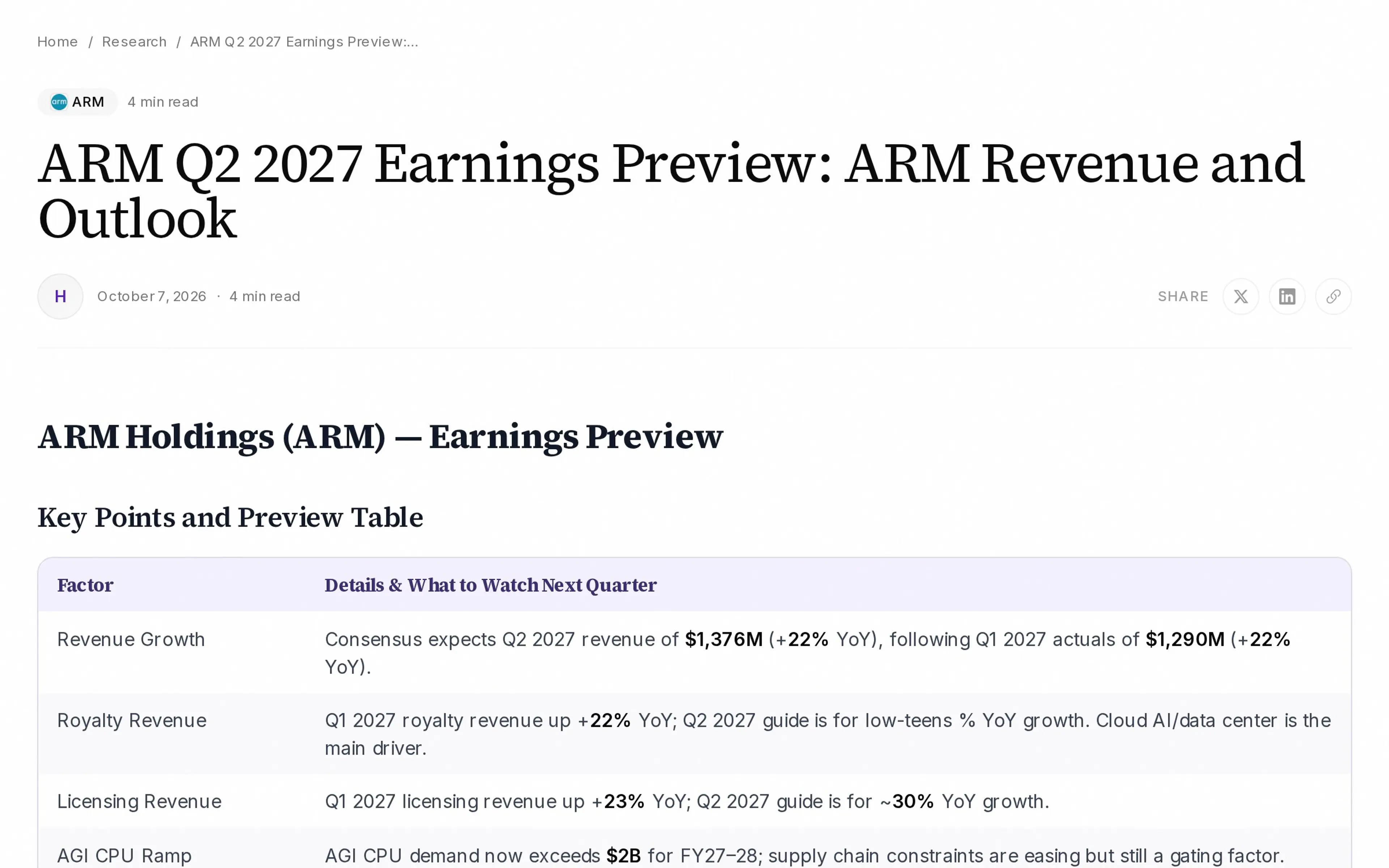 ARM Q2 2027 Earnings Preview: ARM Revenue and Outlook