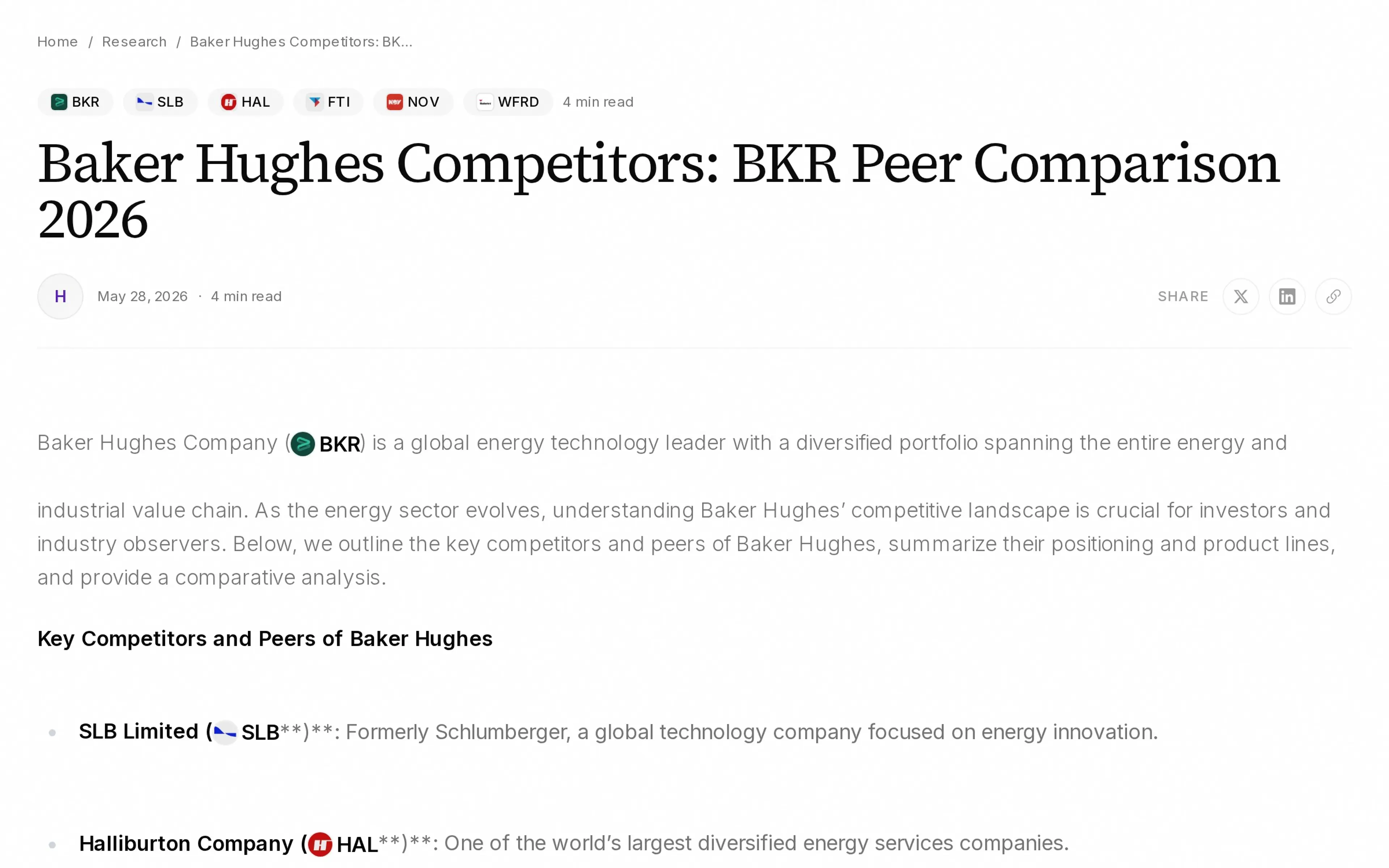 Baker Hughes Competitors: BKR Peer Comparison 2026