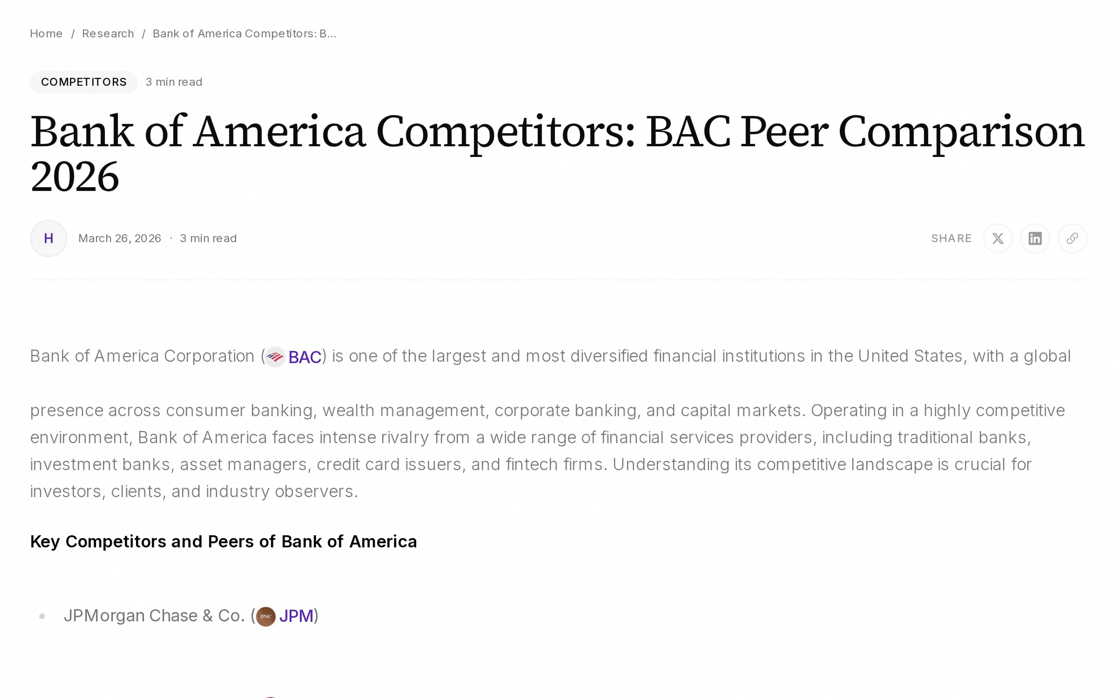 Bank of America Competitors: BAC Peer Comparison 2026