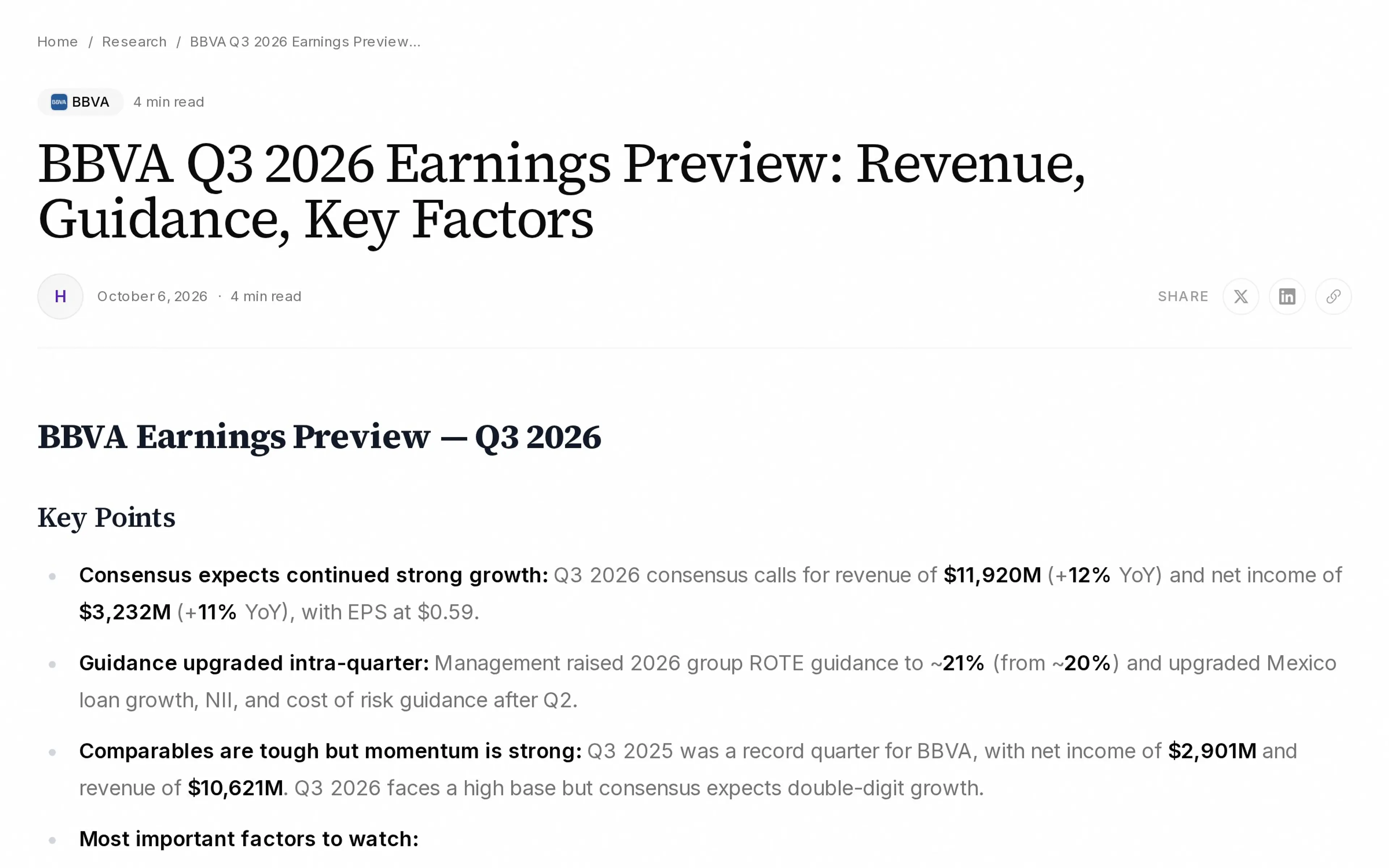 BBVA Q3 2026 Earnings Preview: Revenue, Guidance, Key Factors