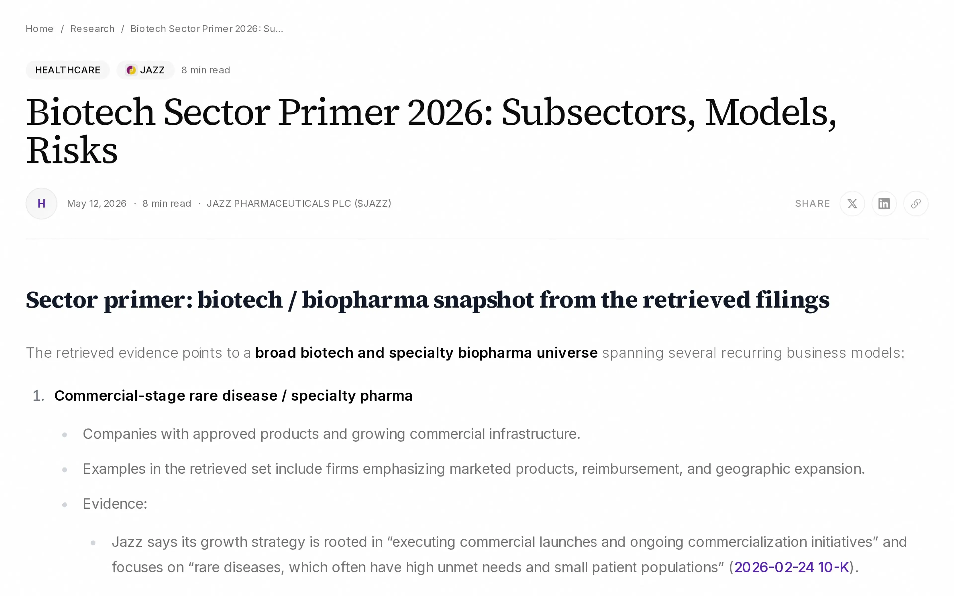 Biotech Sector Primer 2026: Subsectors, Models, Risks
