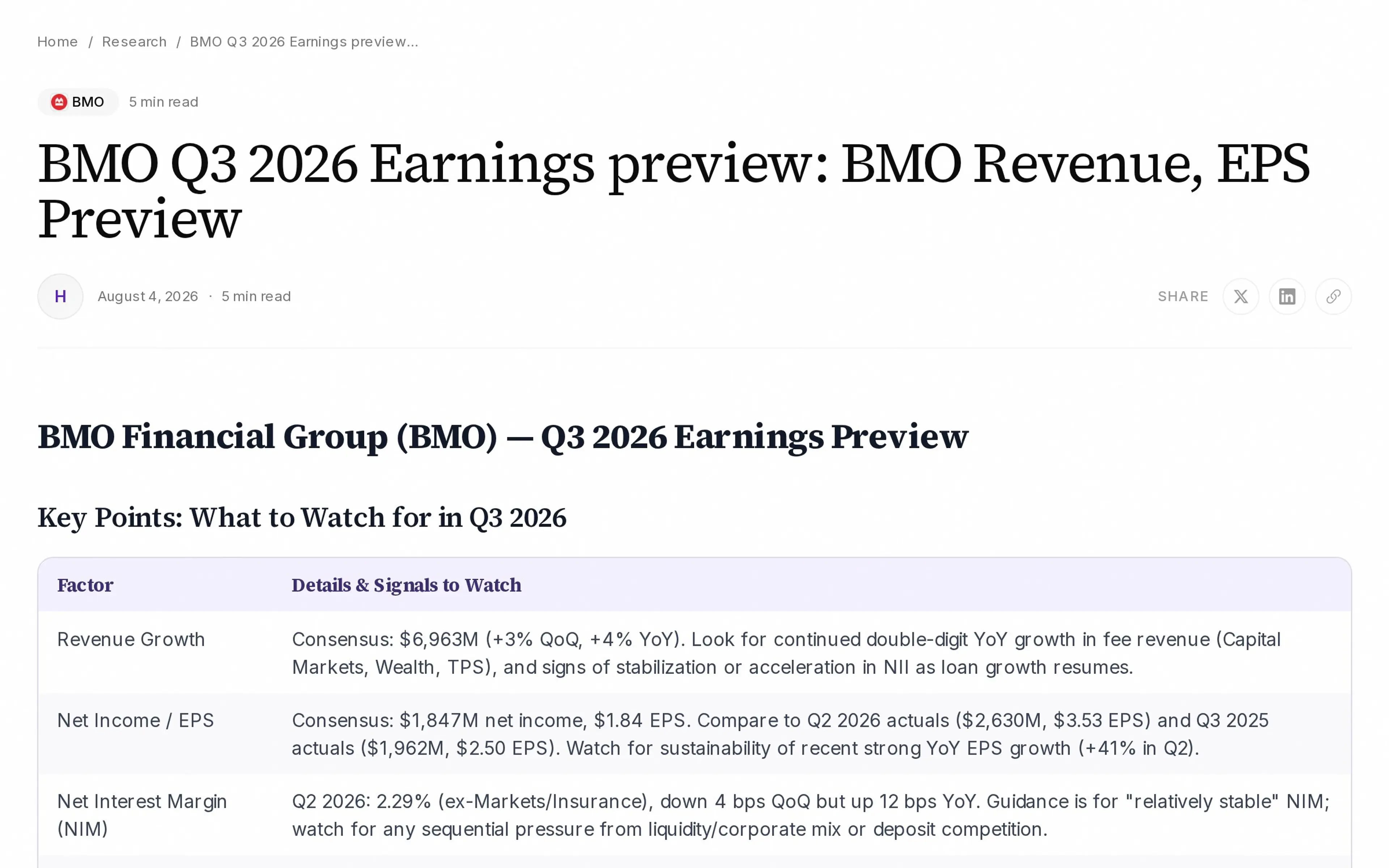 BMO Q3 2026 Earnings preview: BMO Revenue, EPS Preview