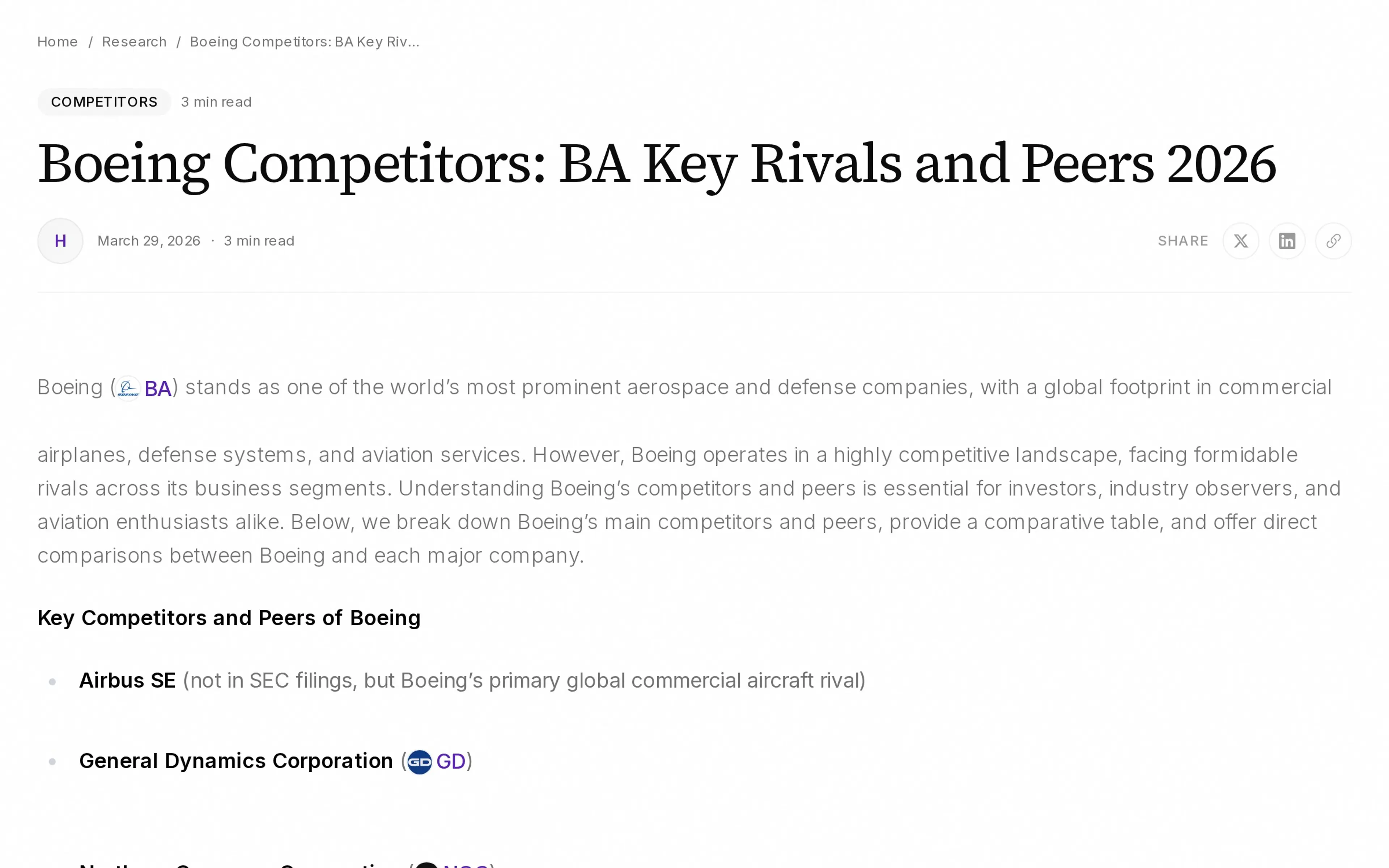 Boeing Competitors: BA Key Rivals and Peers 2026