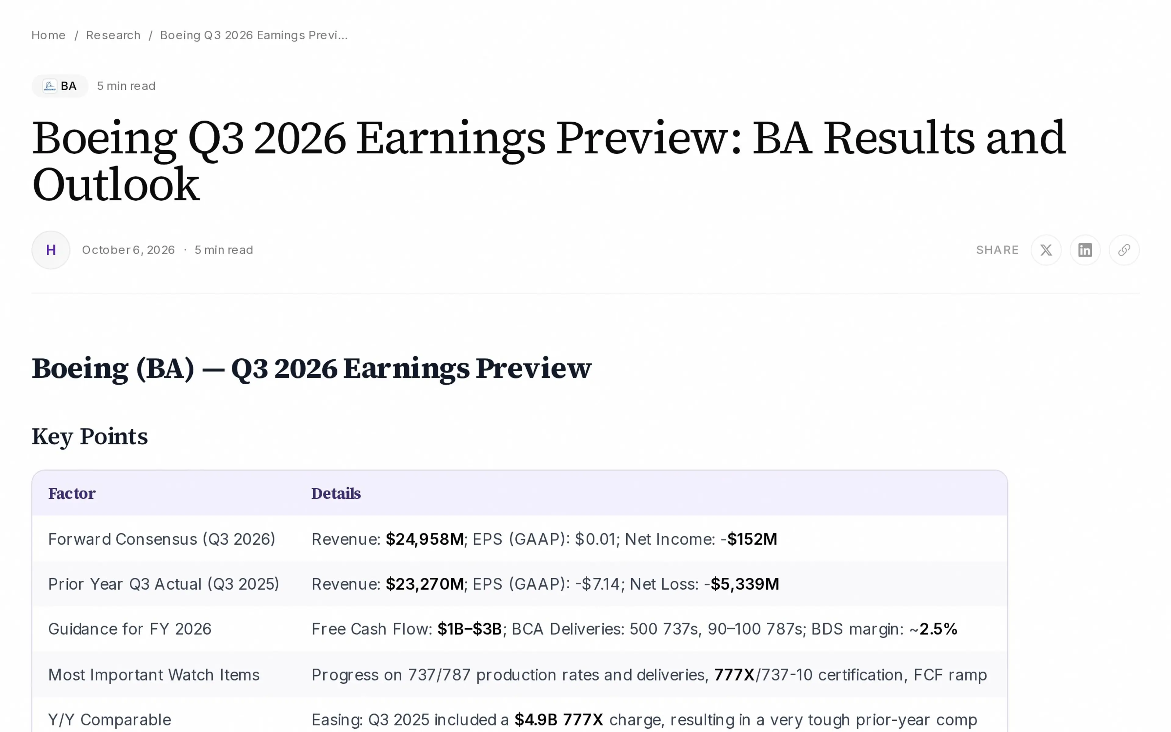Boeing Q3 2026 Earnings Preview: BA Results and Outlook