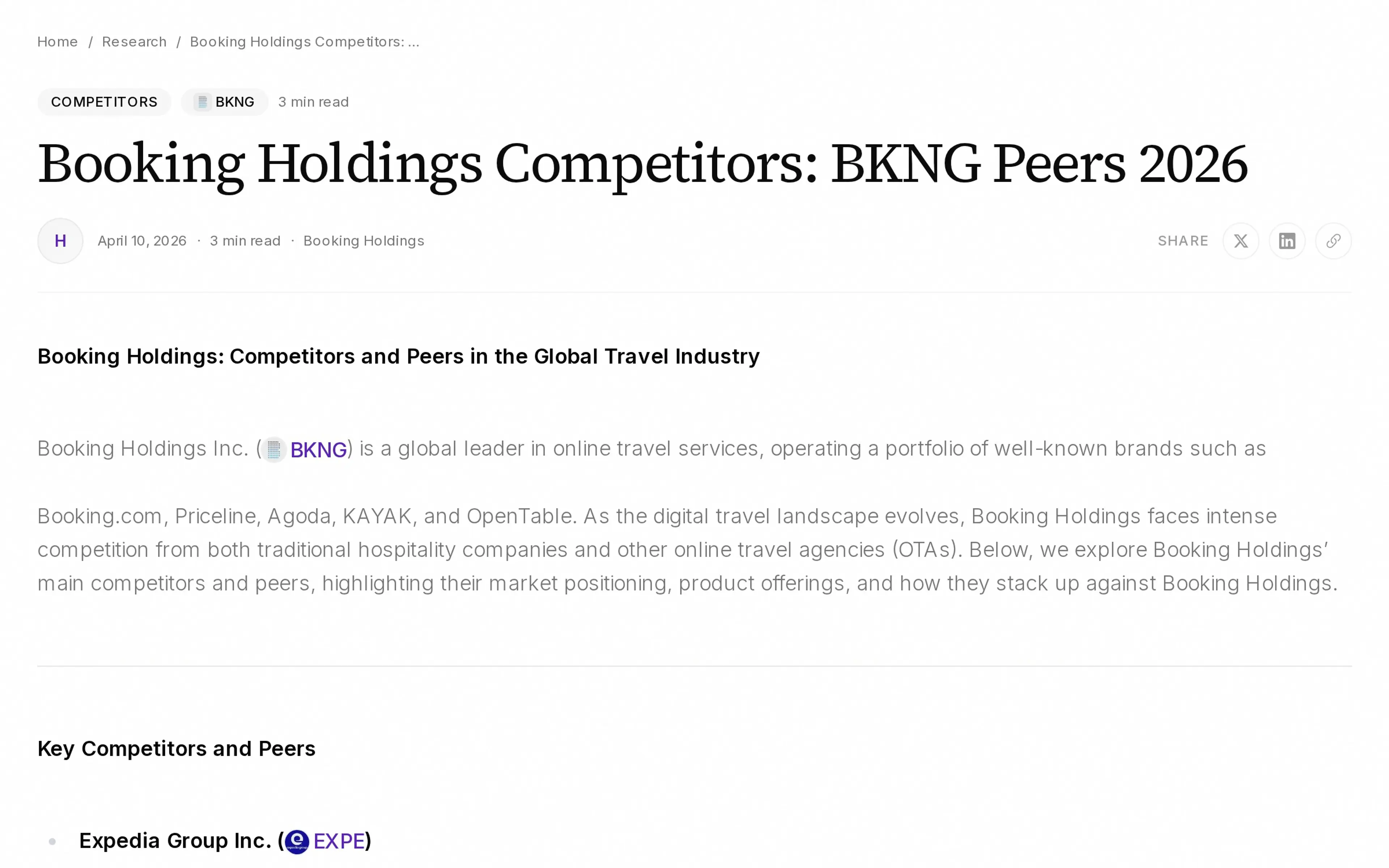Booking Holdings Competitors: BKNG Peers 2026