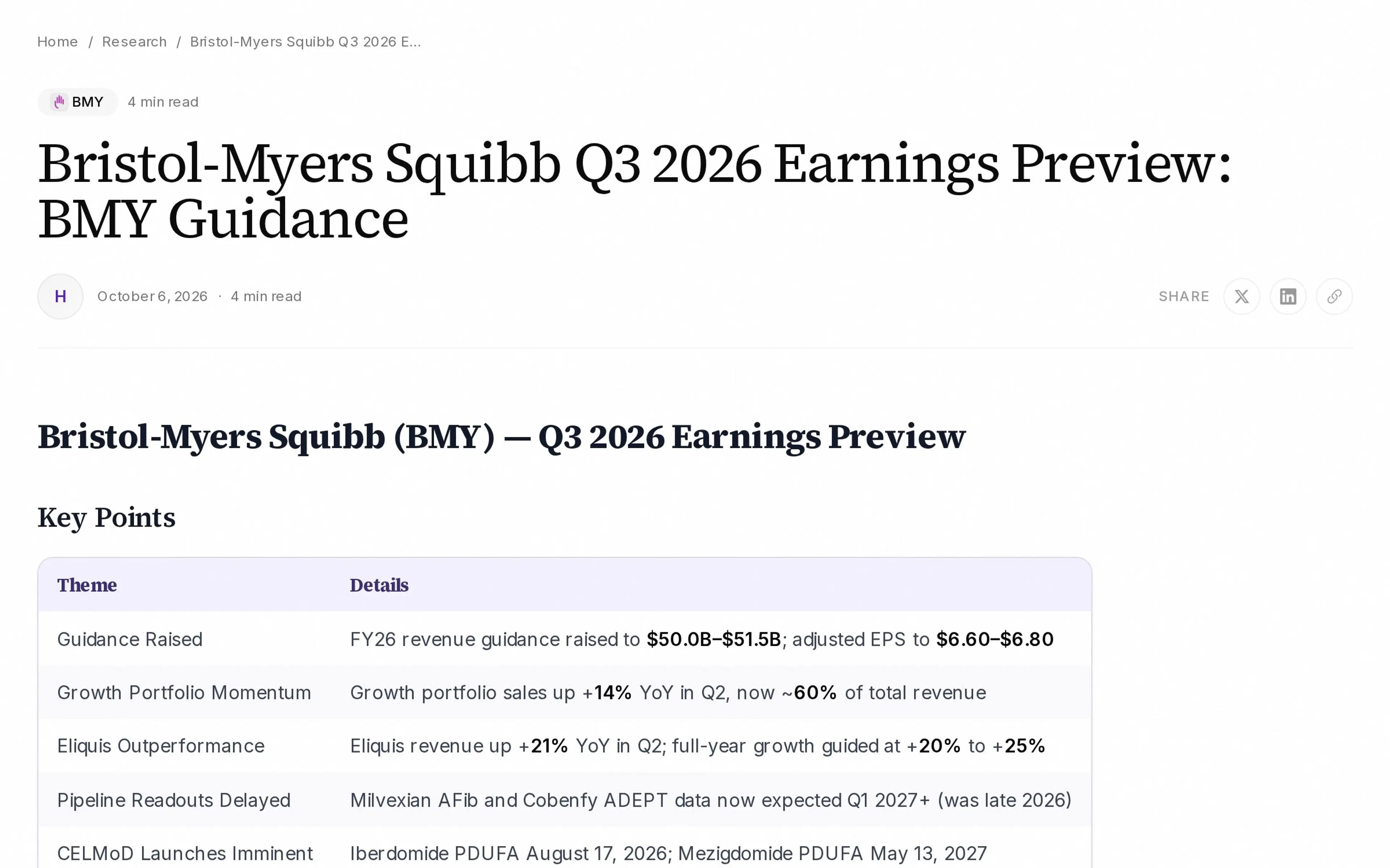 Bristol-Myers Squibb Q3 2026 Earnings Preview: BMY Guidance