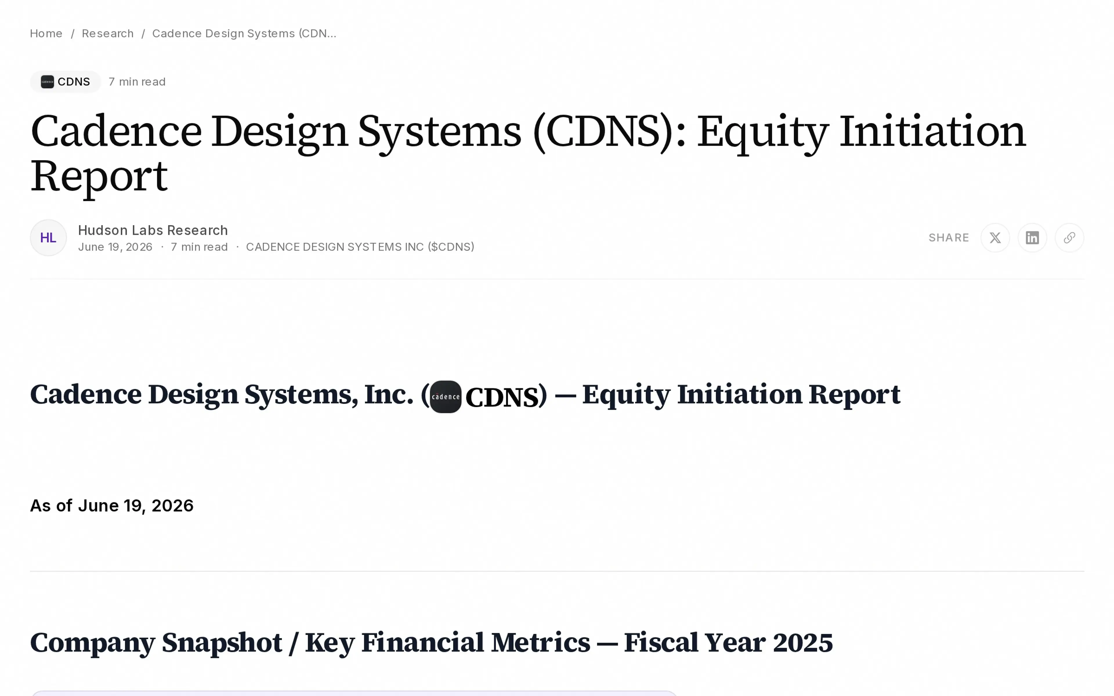 Cadence Design Systems (CDNS): Equity Initiation Report