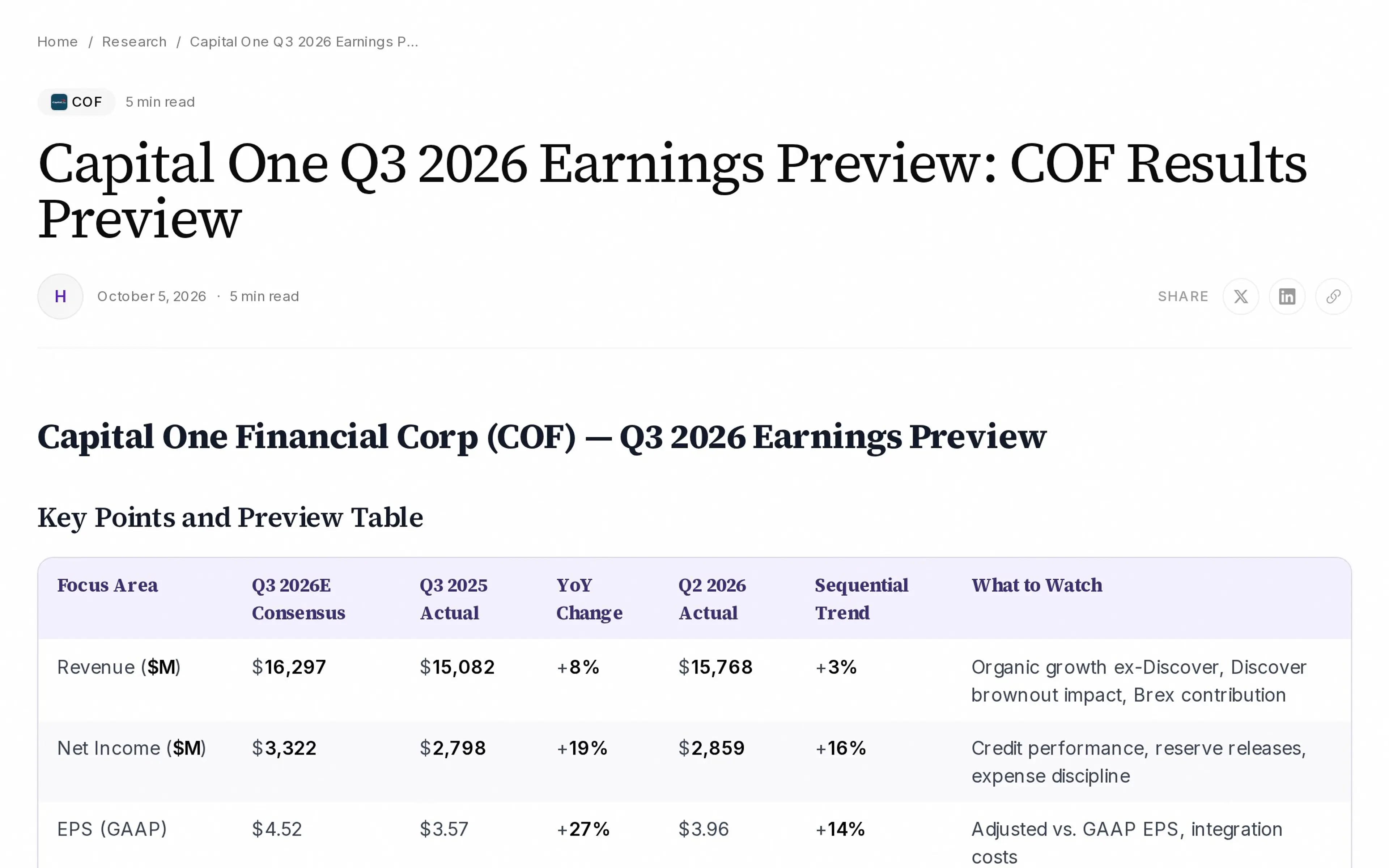 Capital One Q3 2026 Earnings Preview: COF Results Preview