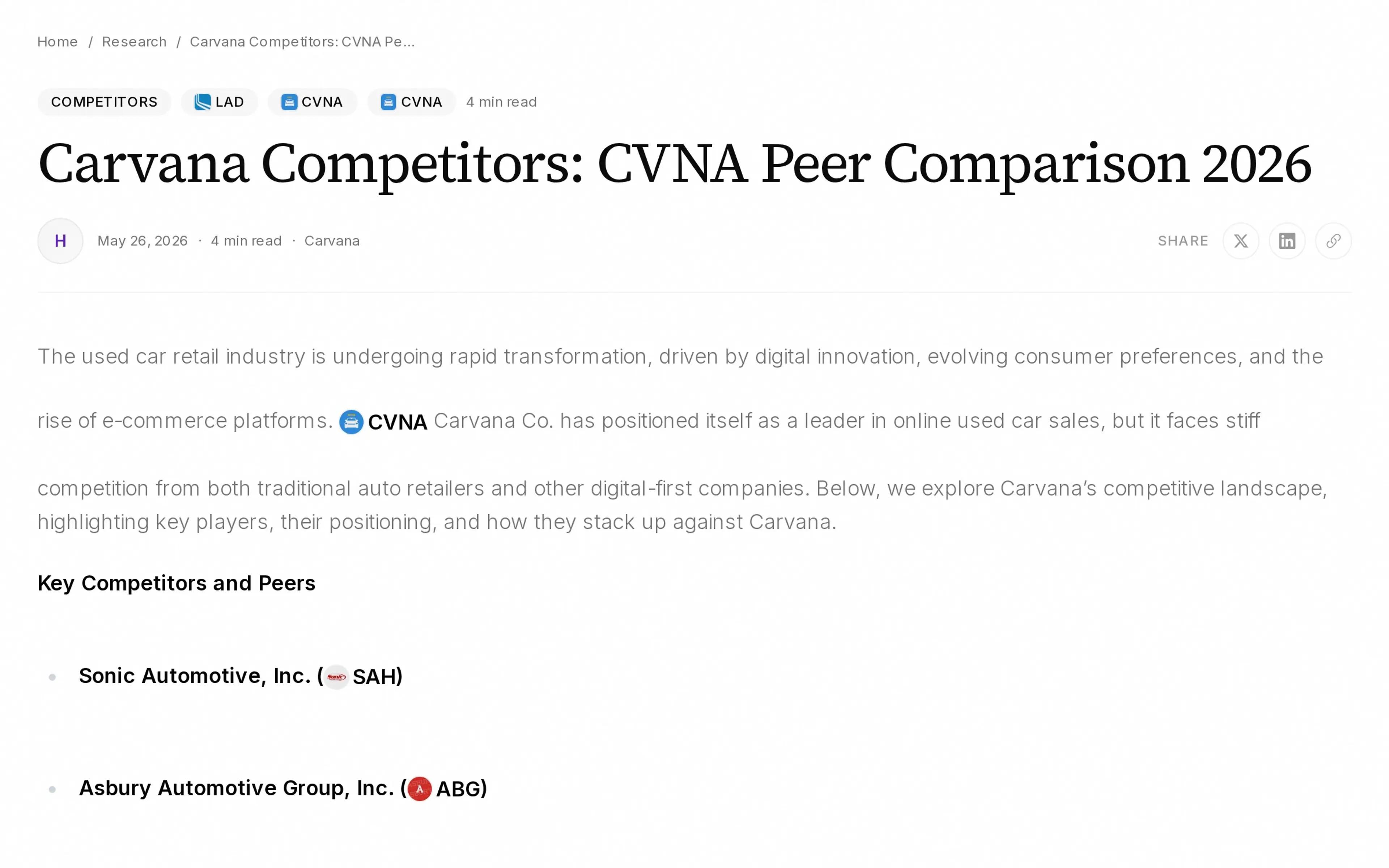Carvana Competitors: CVNA Peer Comparison 2026
