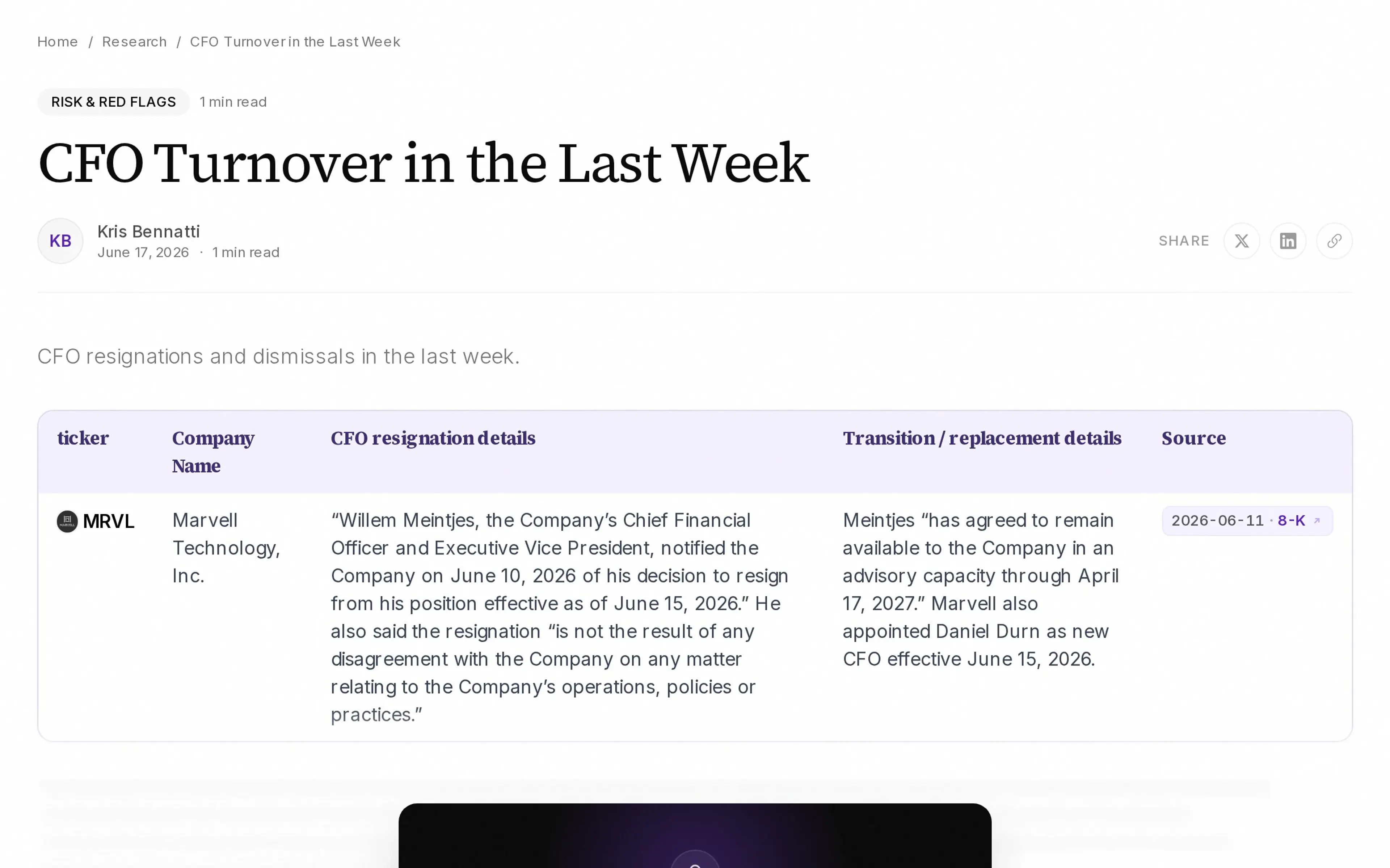 CFO Turnover in the Last Week