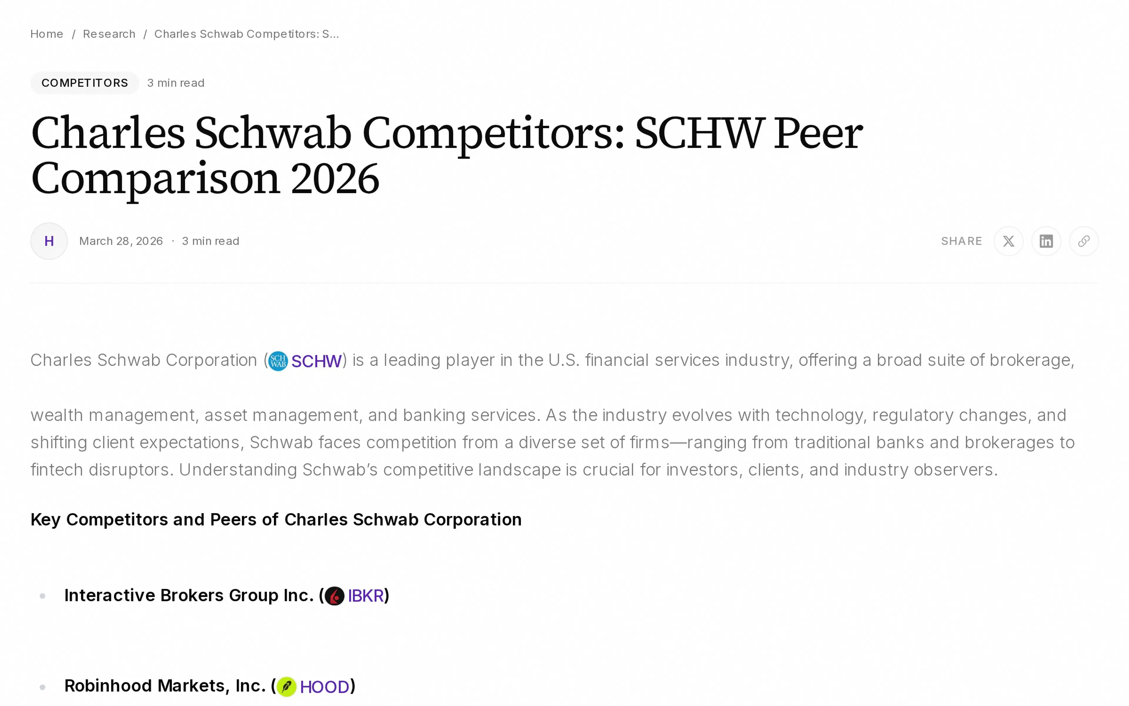 Charles Schwab Competitors: SCHW Peer Comparison 2026