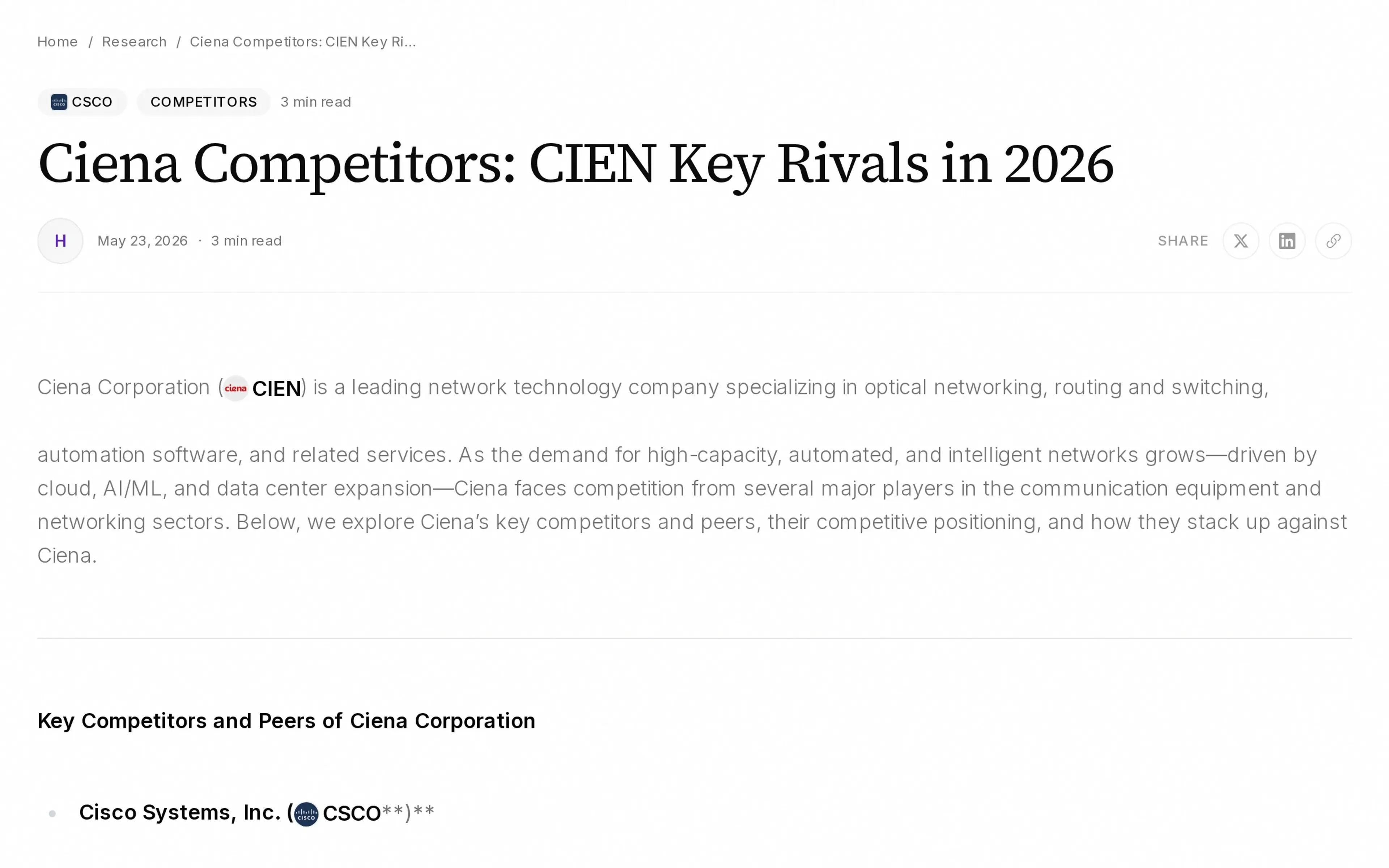 Ciena Competitors: CIEN Key Rivals in 2026