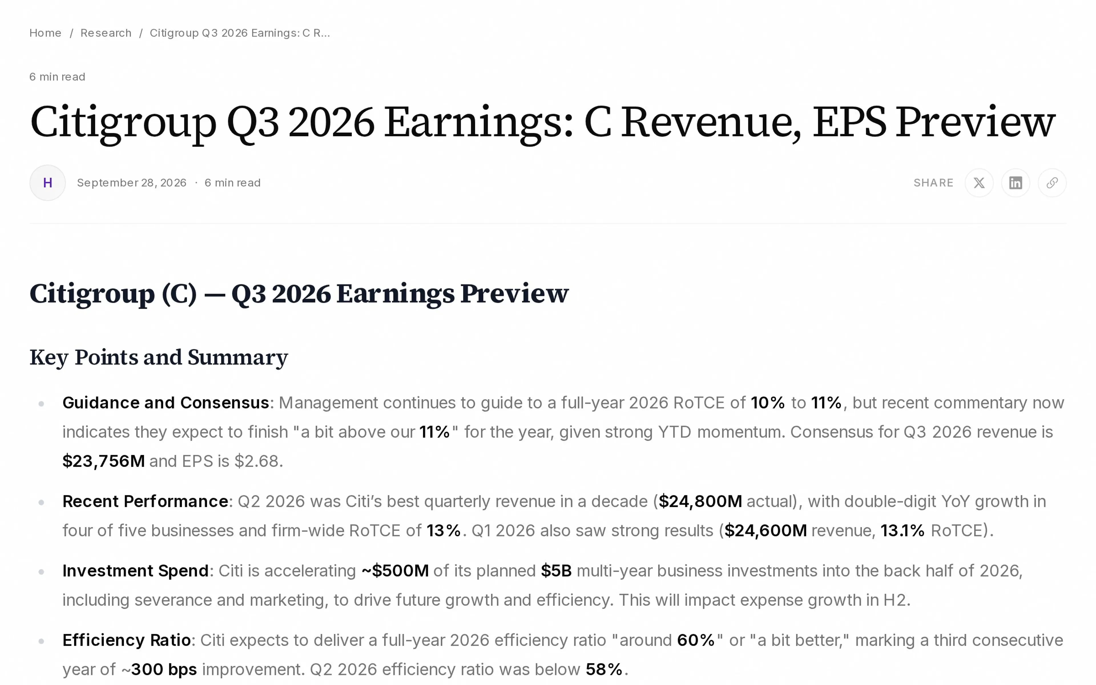 Citigroup Q3 2026 Earnings: C Revenue, EPS Preview