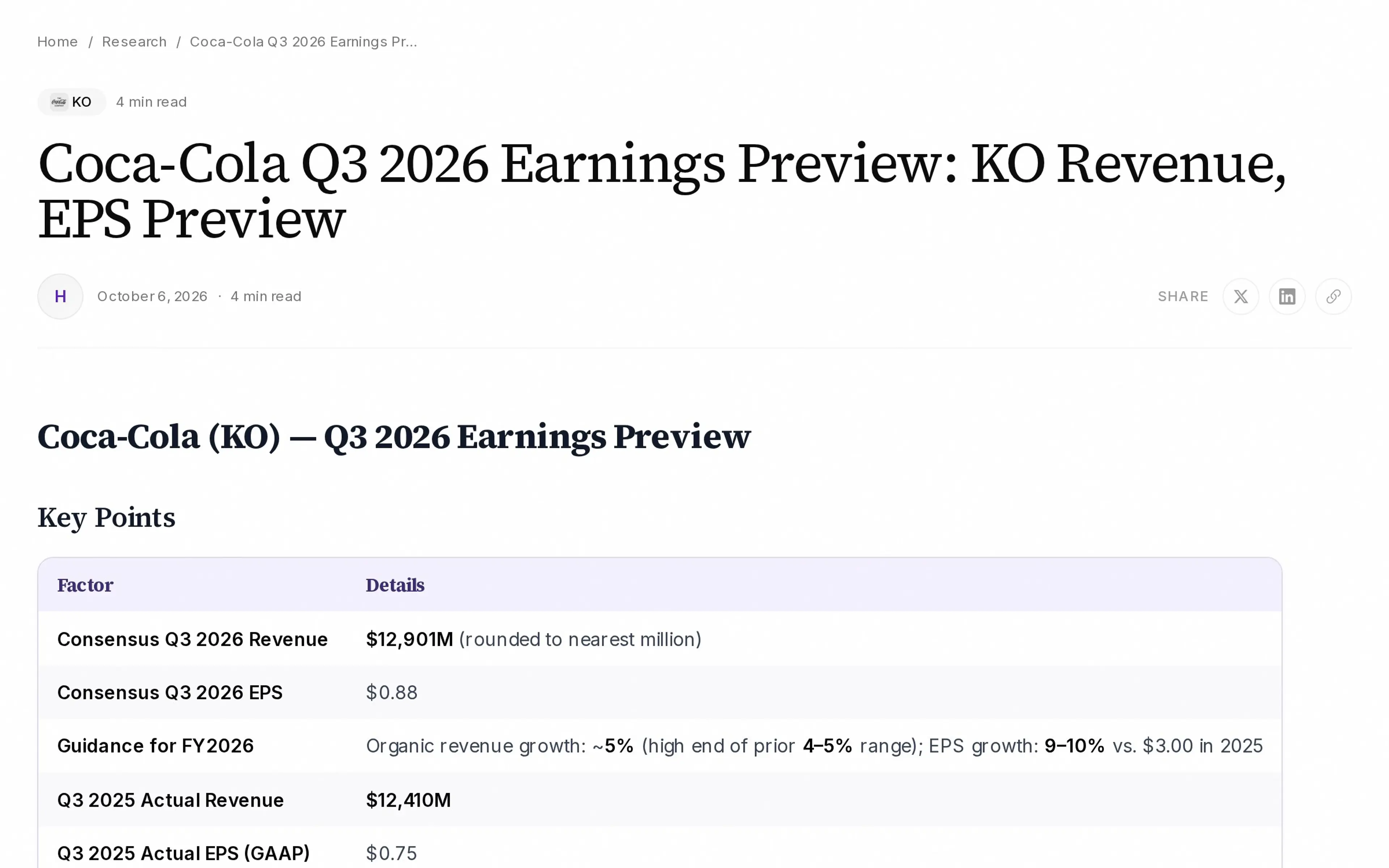Coca-Cola Q3 2026 Earnings Preview: KO Revenue, EPS Preview