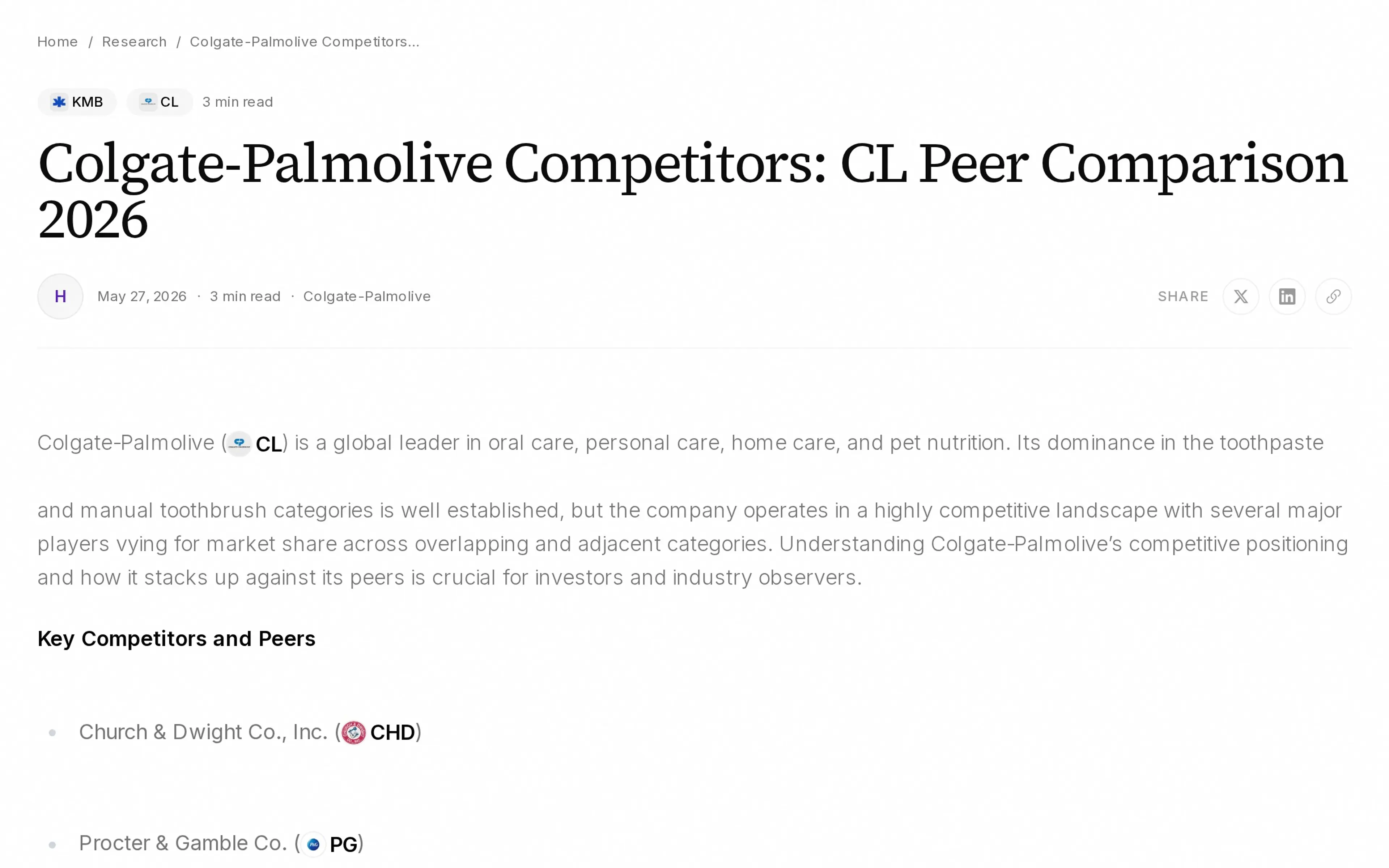 Colgate-Palmolive Competitors: CL Peer Comparison 2026