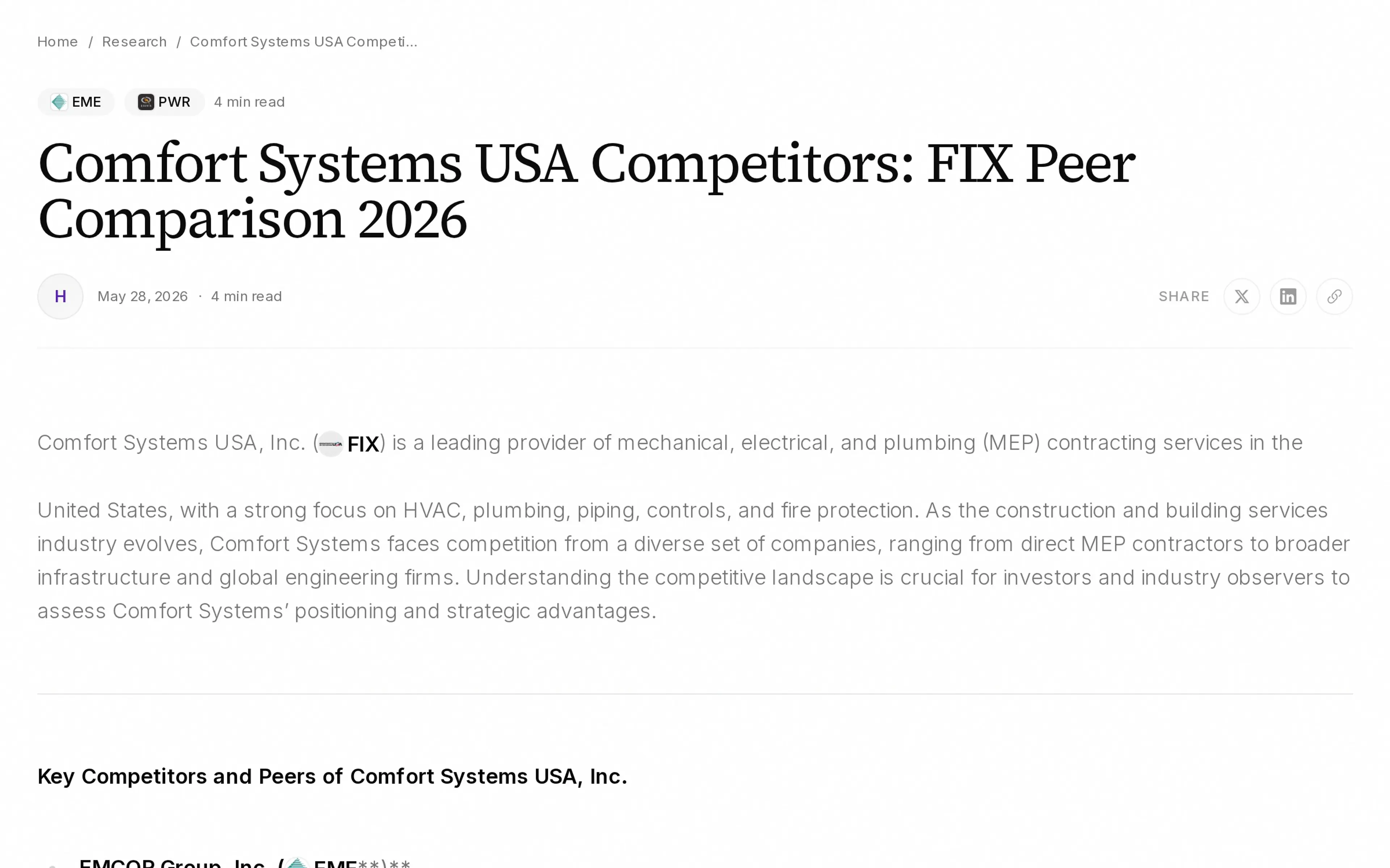 Comfort Systems USA Competitors: FIX Peer Comparison 2026