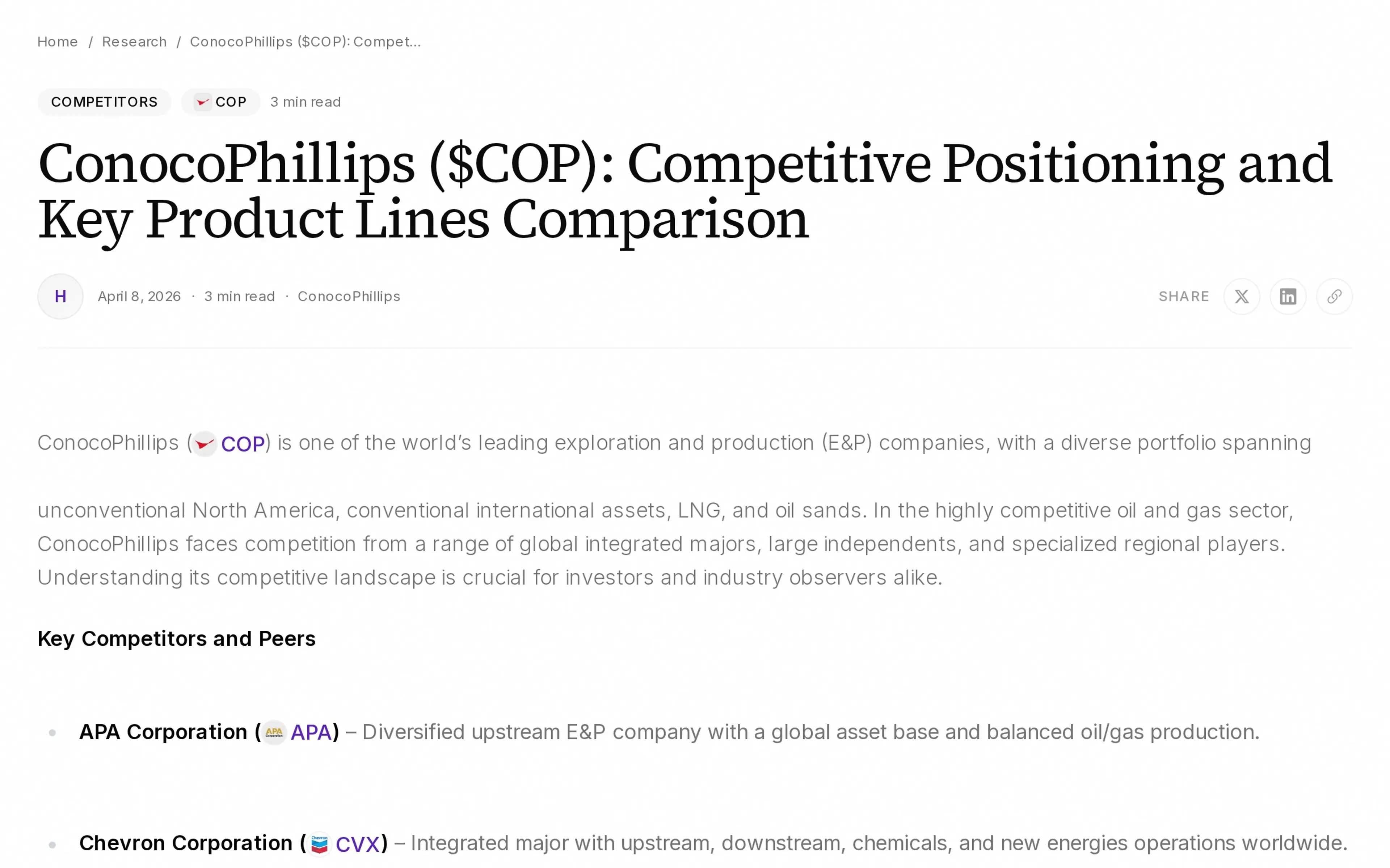 ConocoPhillips ($COP): Competitive Positioning and Key Product Lines Comparison