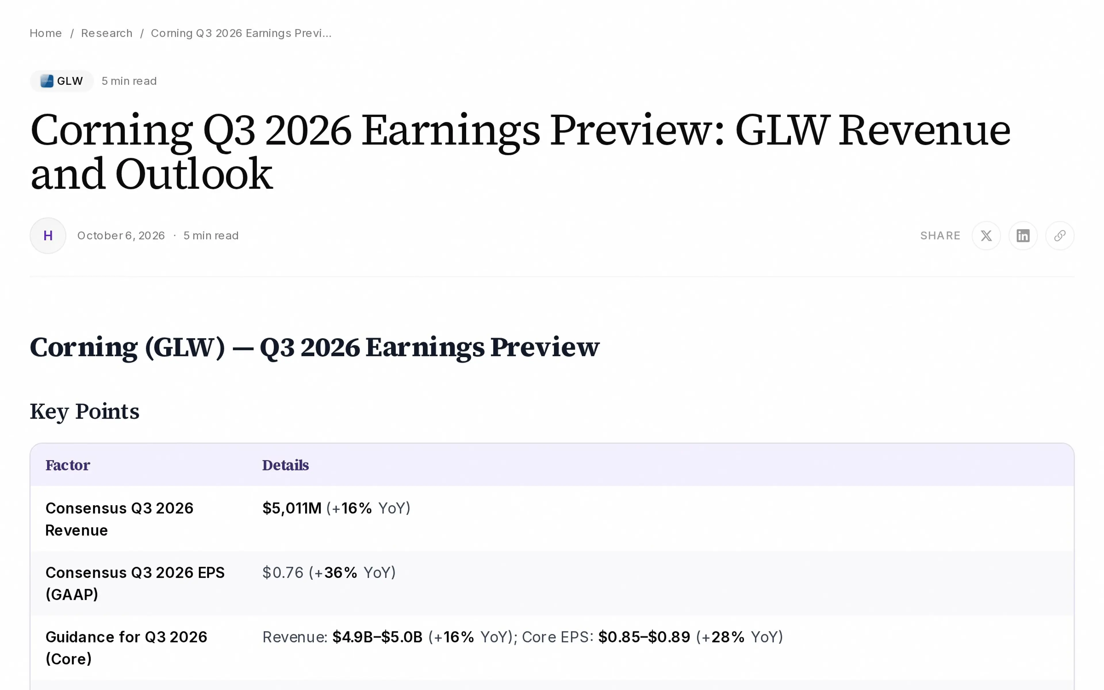 Corning Q3 2026 Earnings Preview: GLW Revenue and Outlook