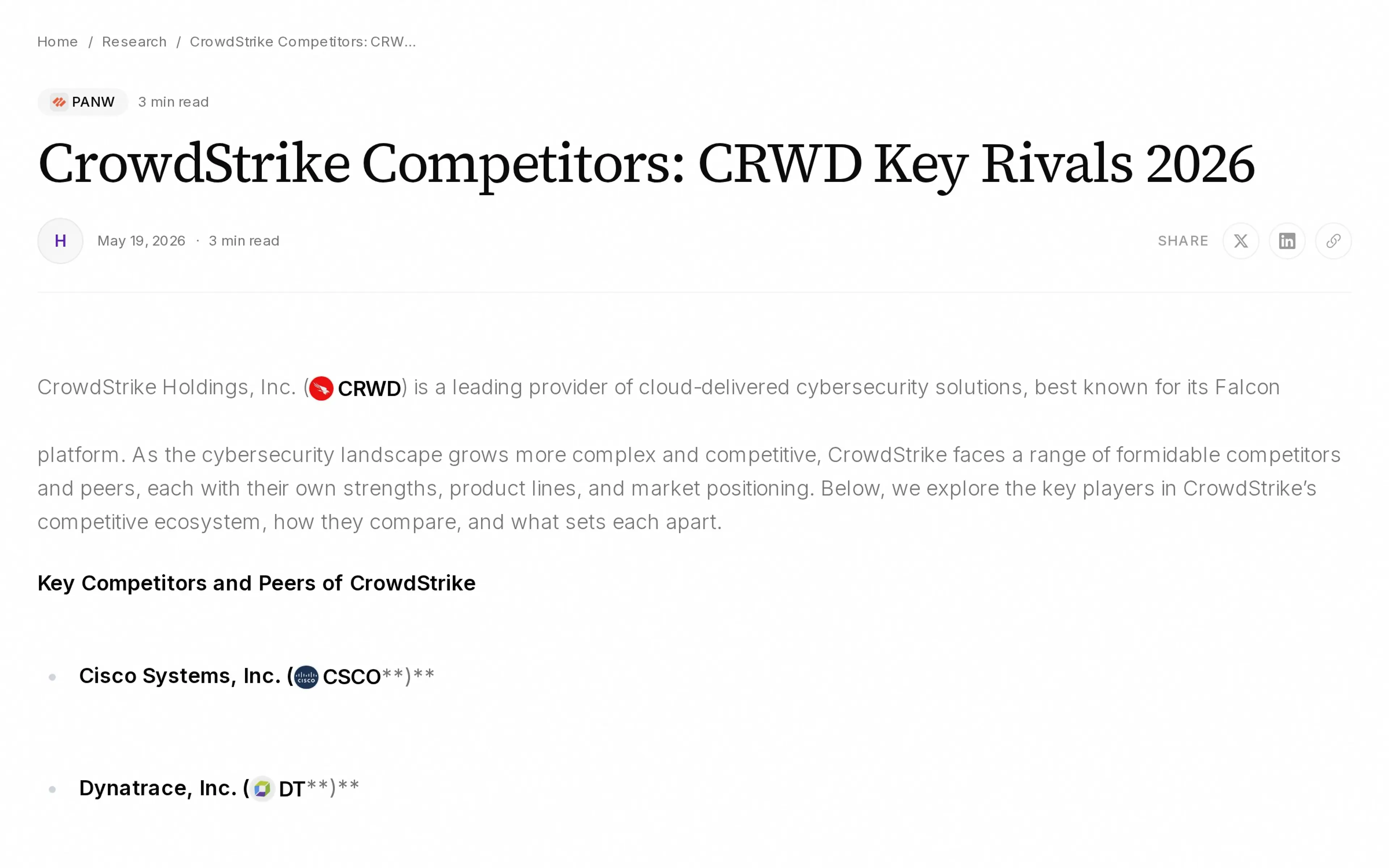 CrowdStrike Competitors: CRWD Key Rivals 2026