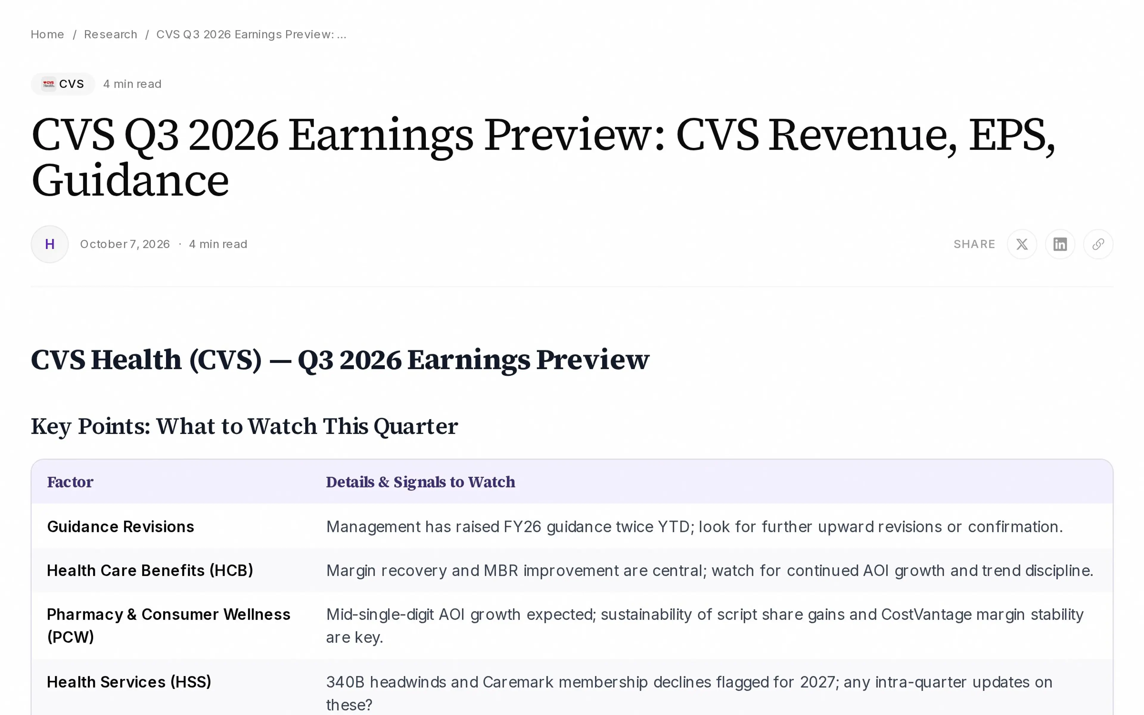 CVS Q3 2026 Earnings Preview: CVS Revenue, EPS, Guidance