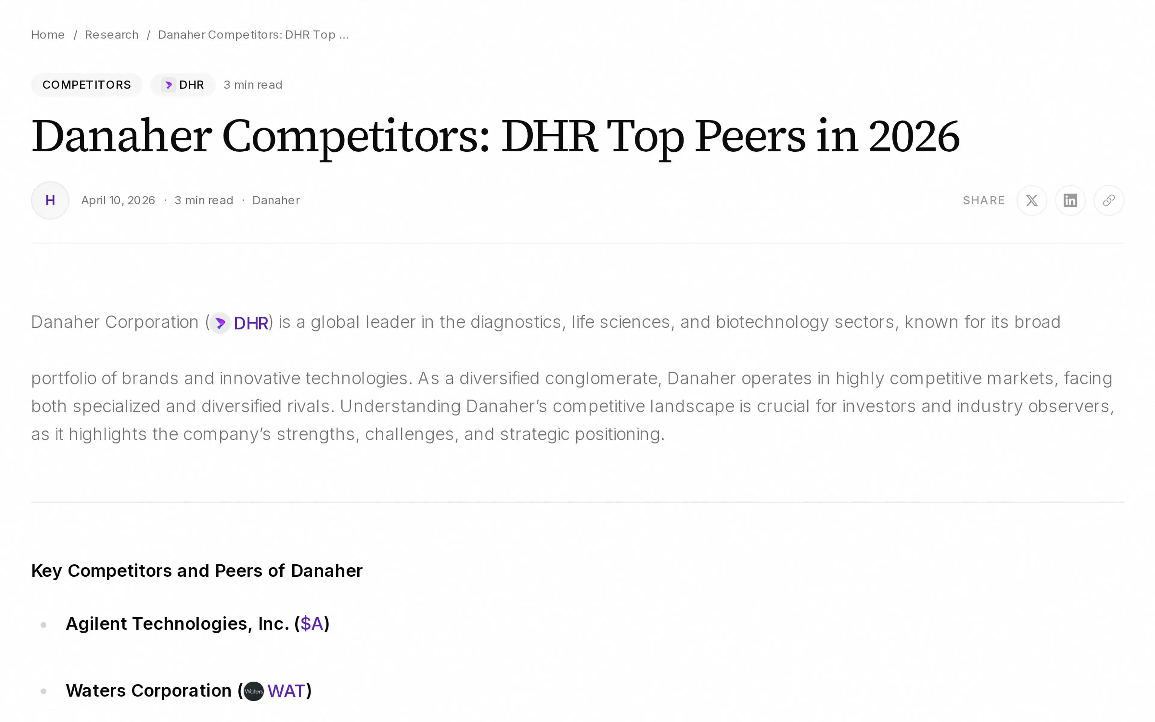Danaher Competitors: DHR Top Peers in 2026