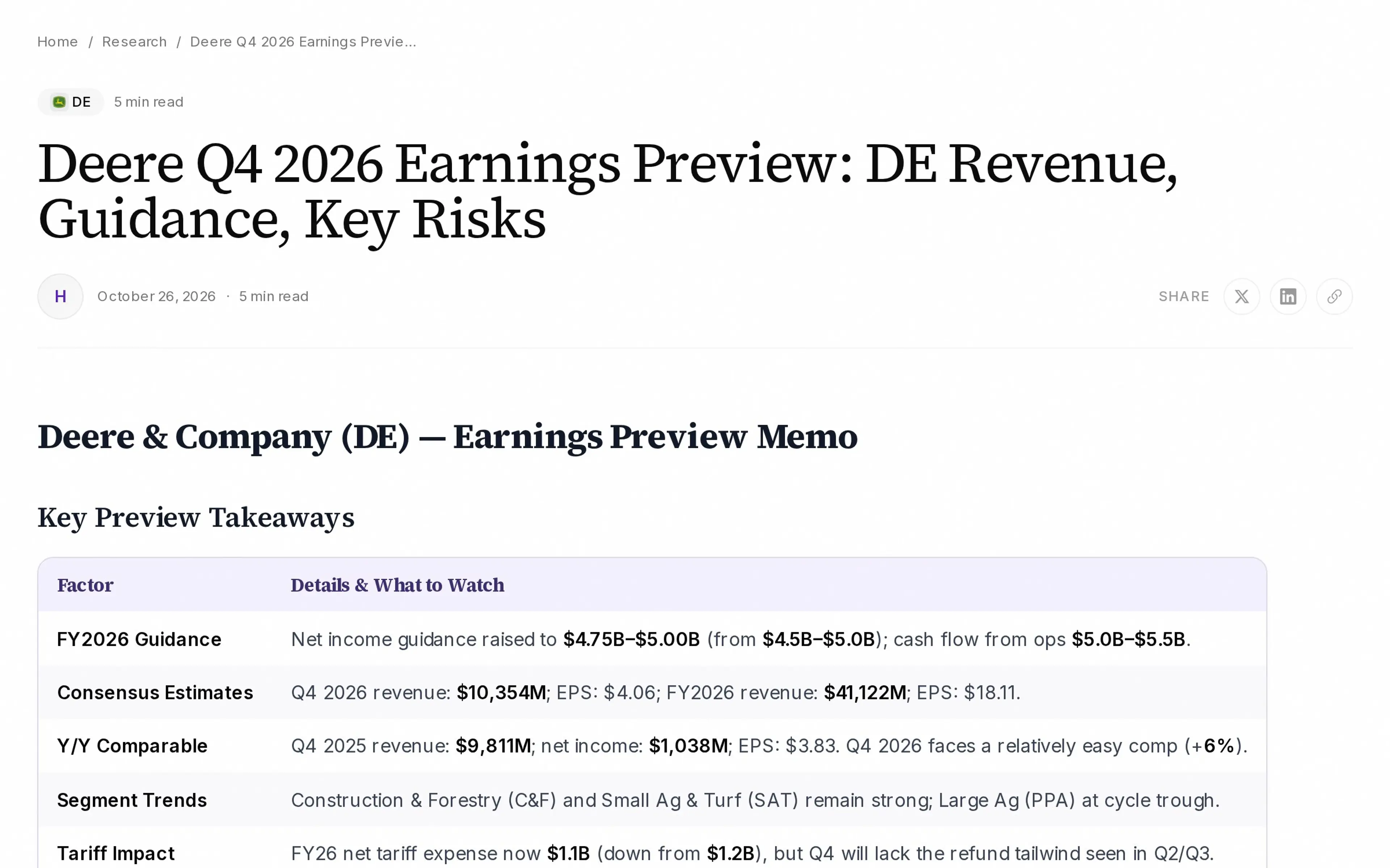 Deere Q4 2026 Earnings Preview: DE Revenue, Guidance, Key Risks
