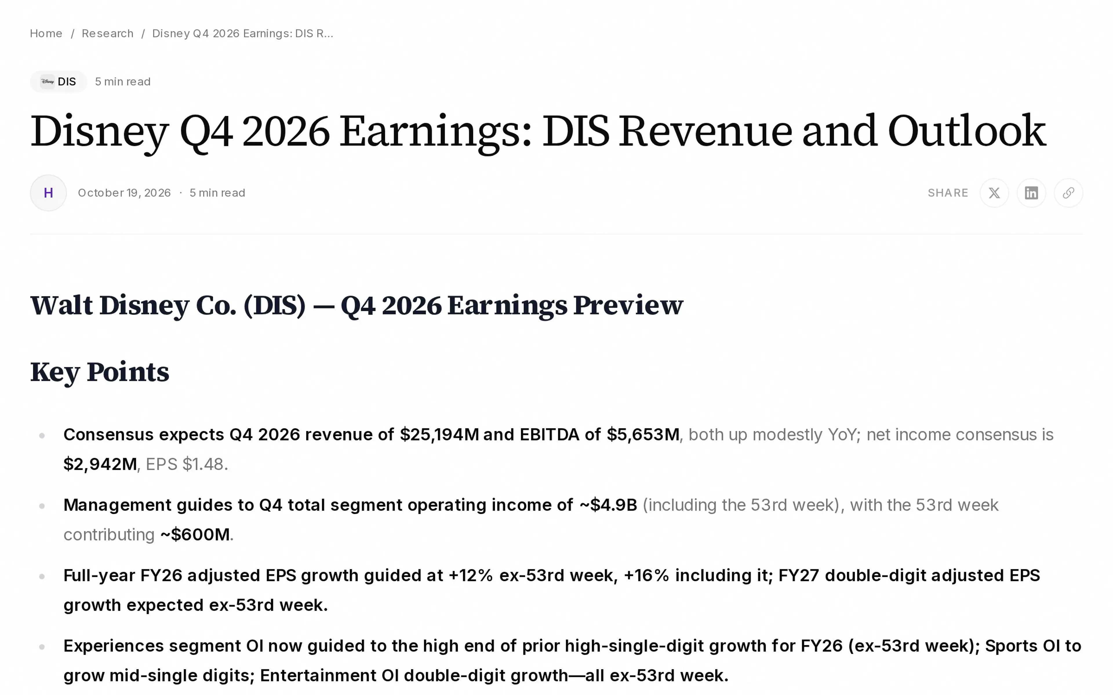 Disney Q4 2026 Earnings: DIS Revenue and Outlook