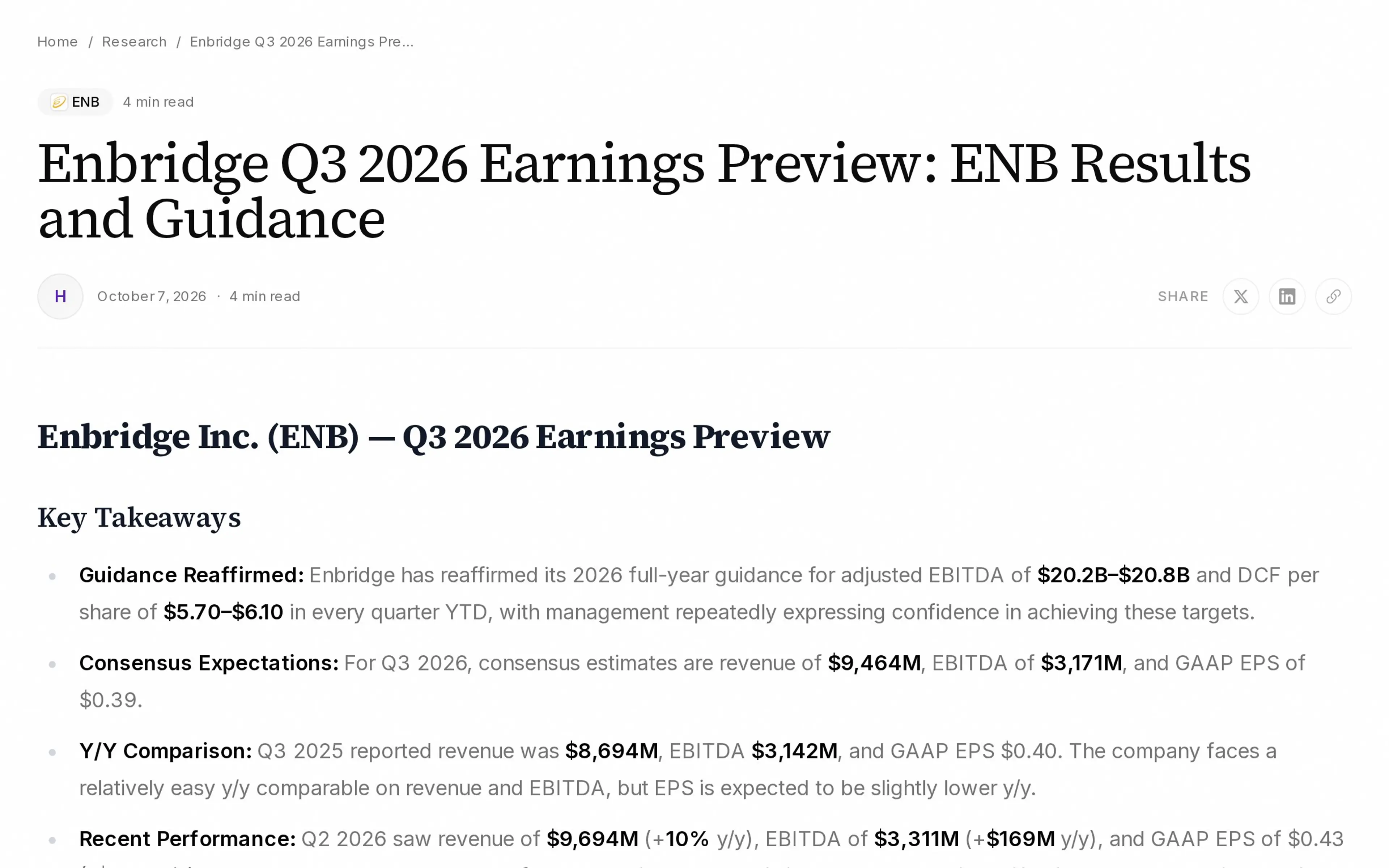 Enbridge Q3 2026 Earnings Preview: ENB Results and Guidance