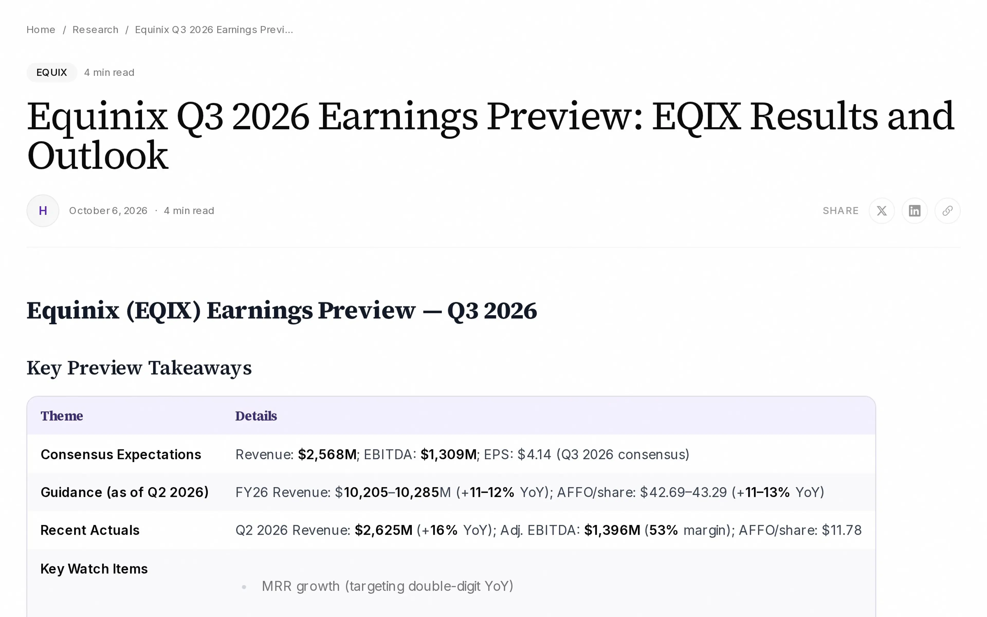 Equinix Q3 2026 Earnings Preview: EQIX Results and Outlook