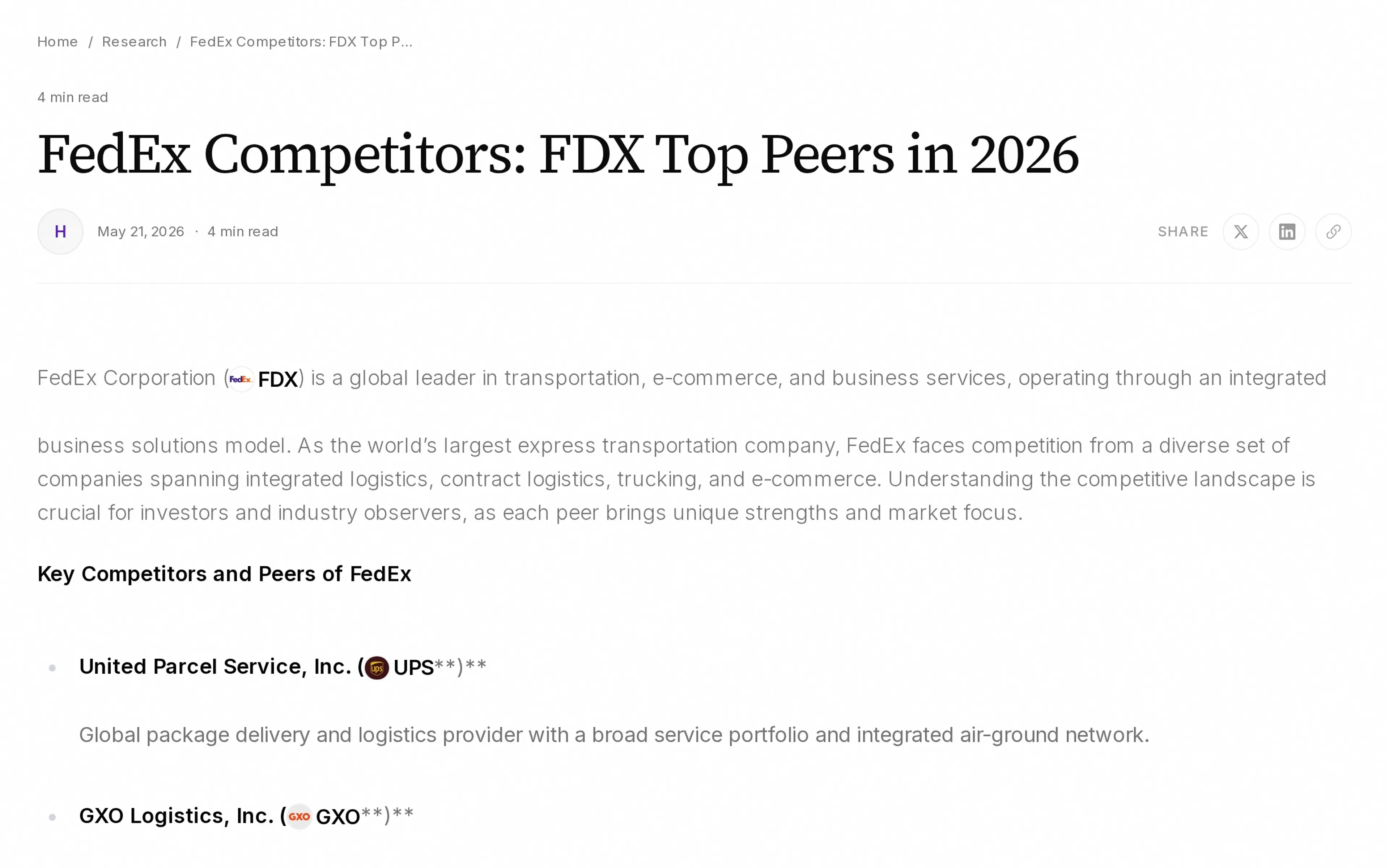 FedEx Competitors: FDX Top Peers in 2026