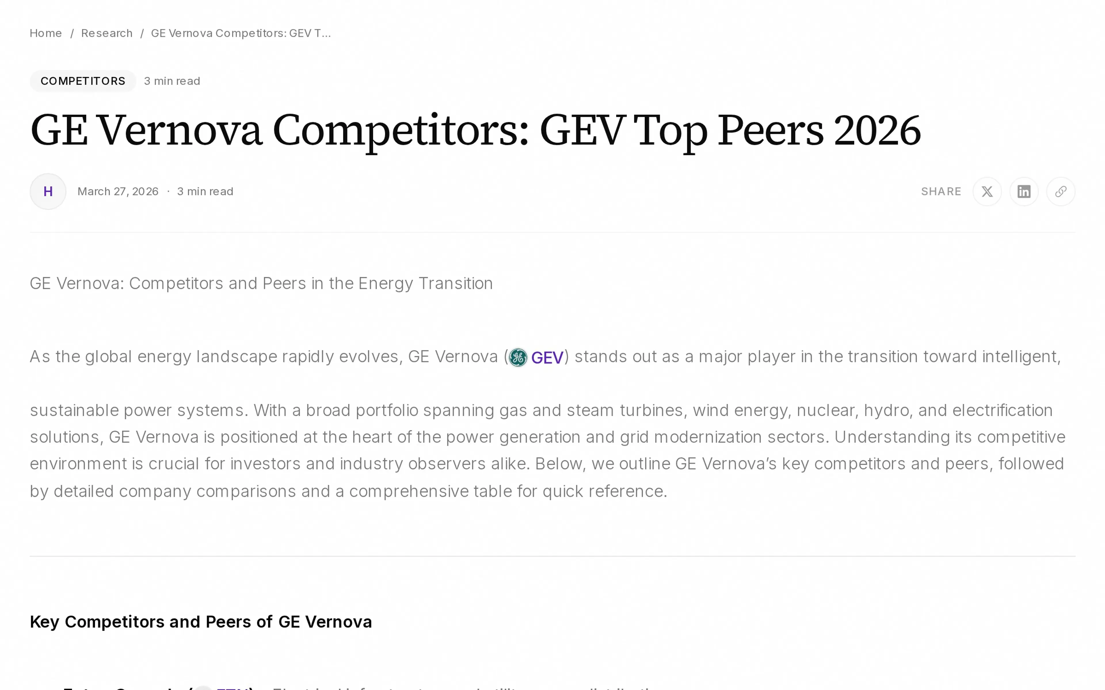 GE Vernova Competitors: GEV Top Peers 2026