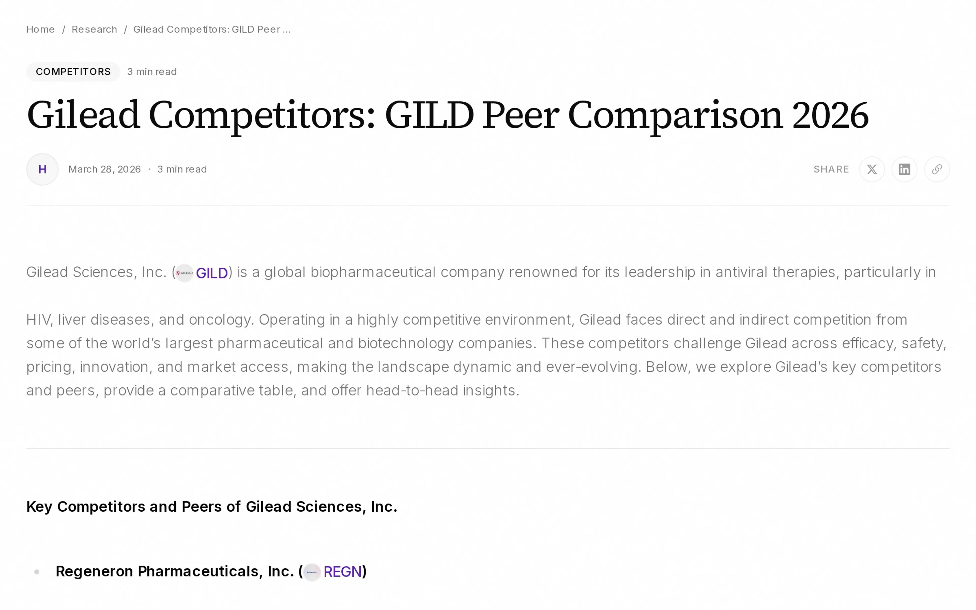 Gilead Competitors: GILD Peer Comparison 2026