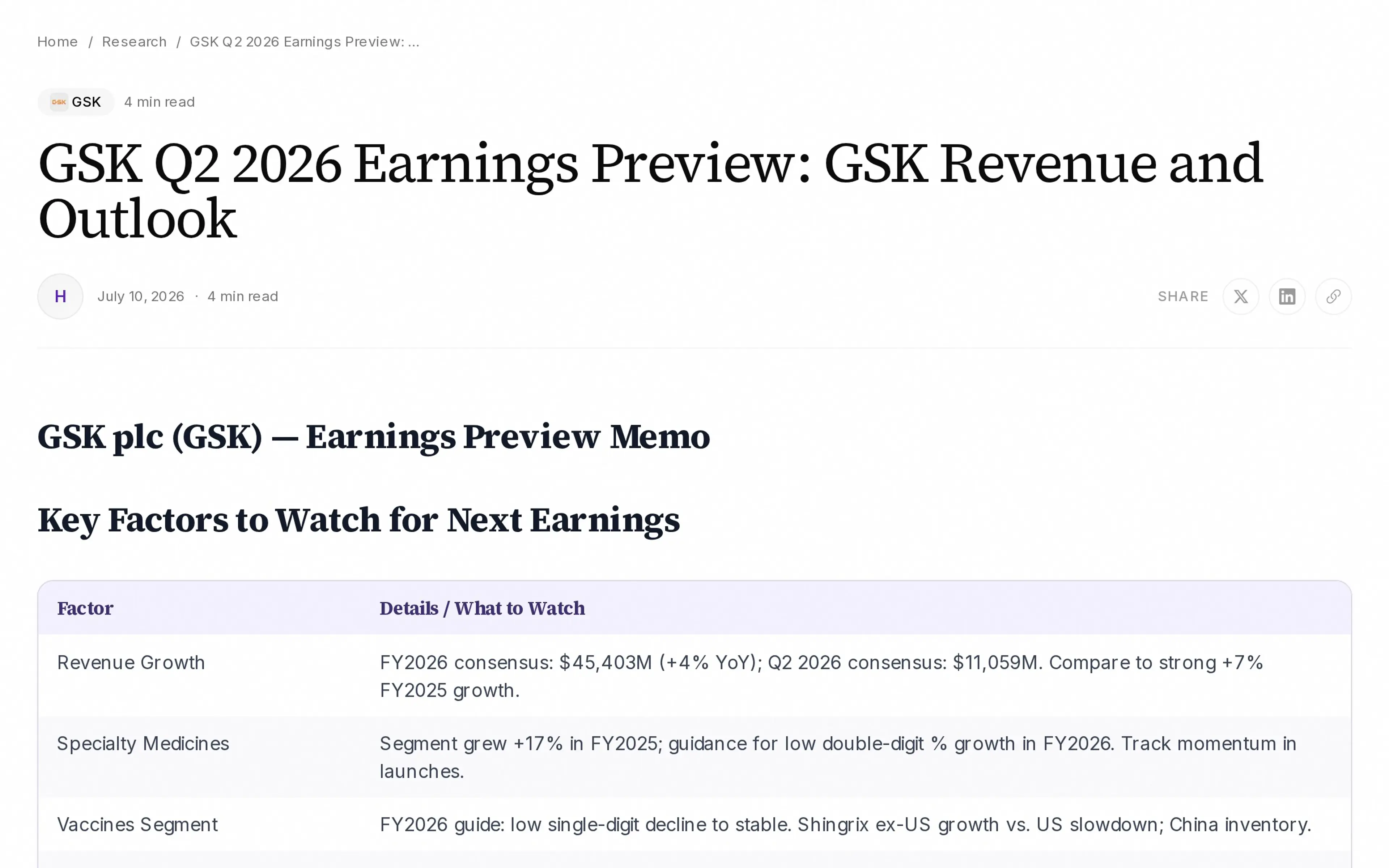 GSK Q2 2026 Earnings Preview: GSK Revenue and Outlook
