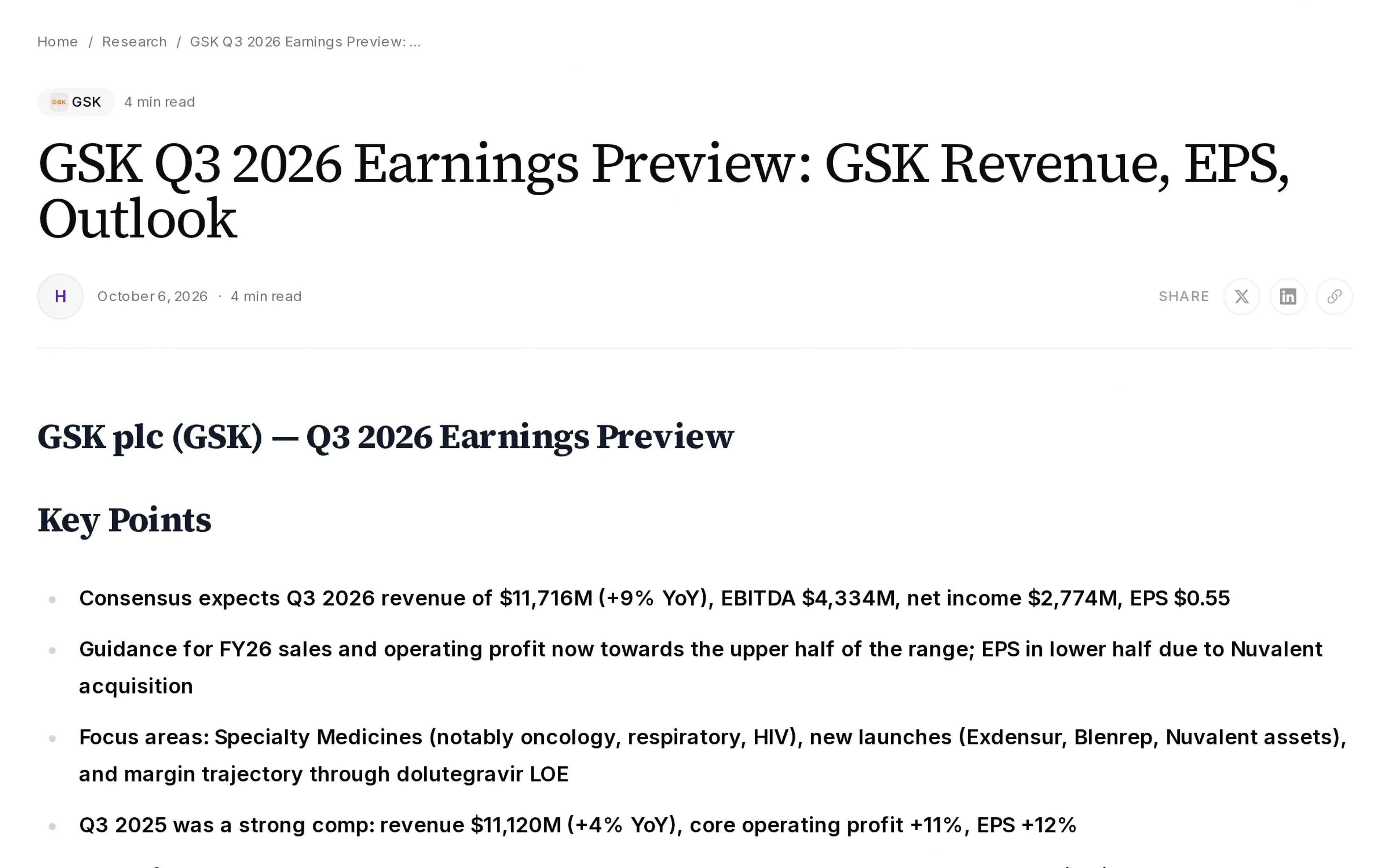 GSK Q3 2026 Earnings Preview: GSK Revenue, EPS, Outlook
