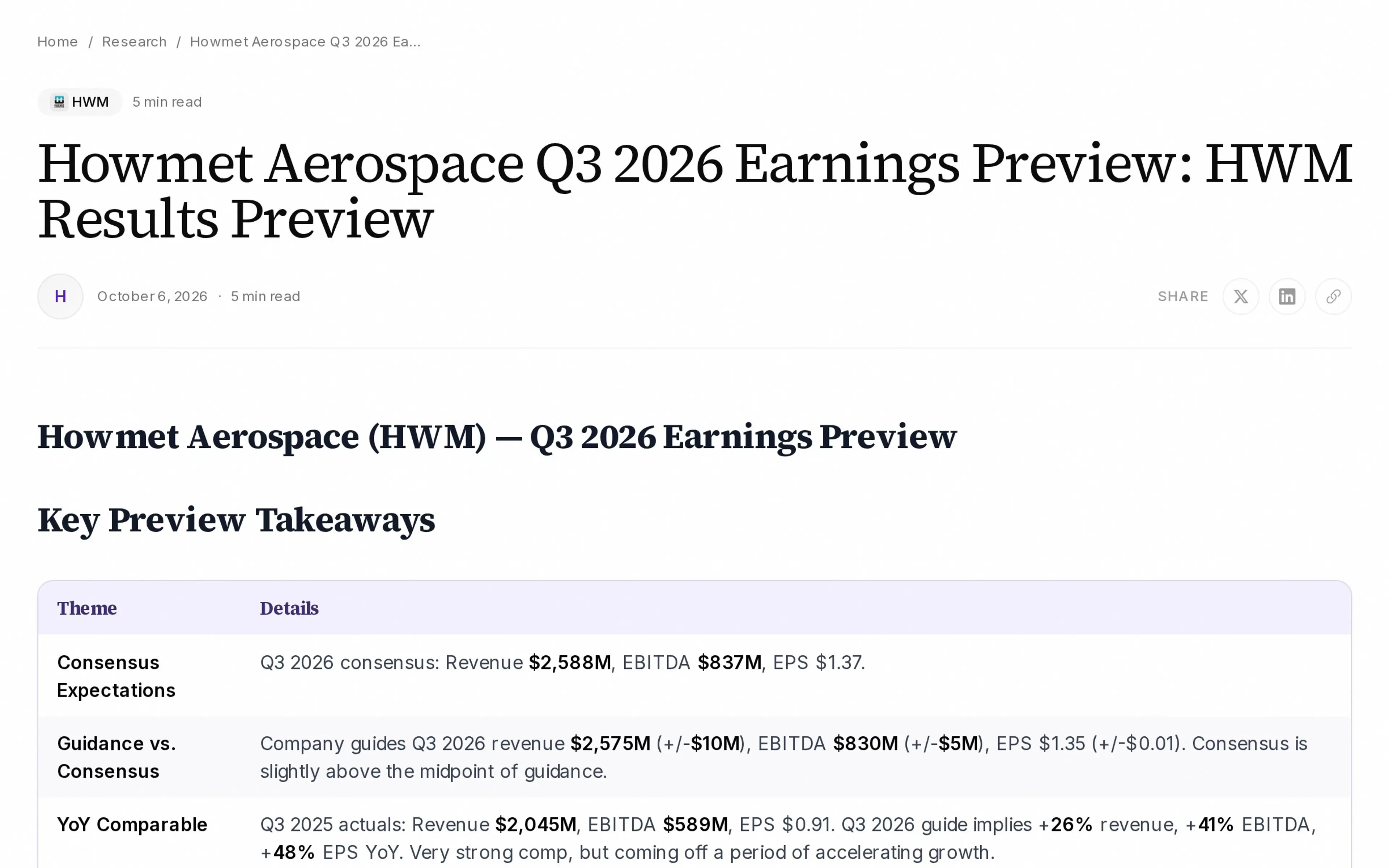 Howmet Aerospace Q3 2026 Earnings Preview: HWM Results Preview