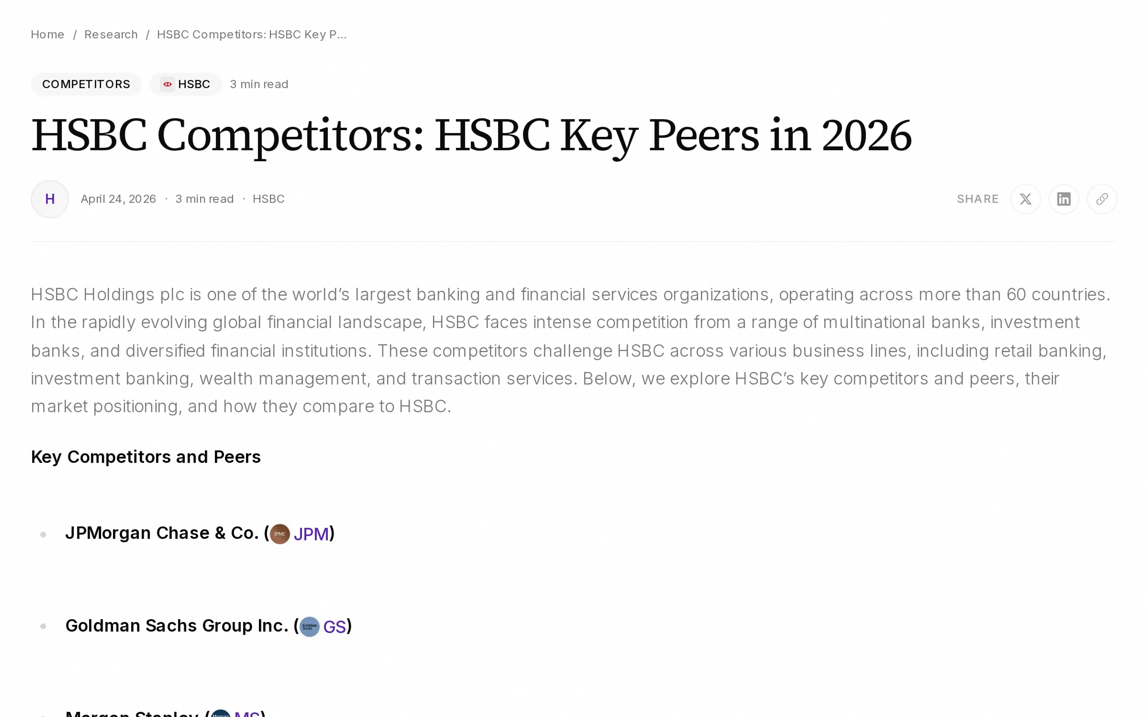 HSBC Competitors: HSBC Key Peers in 2026