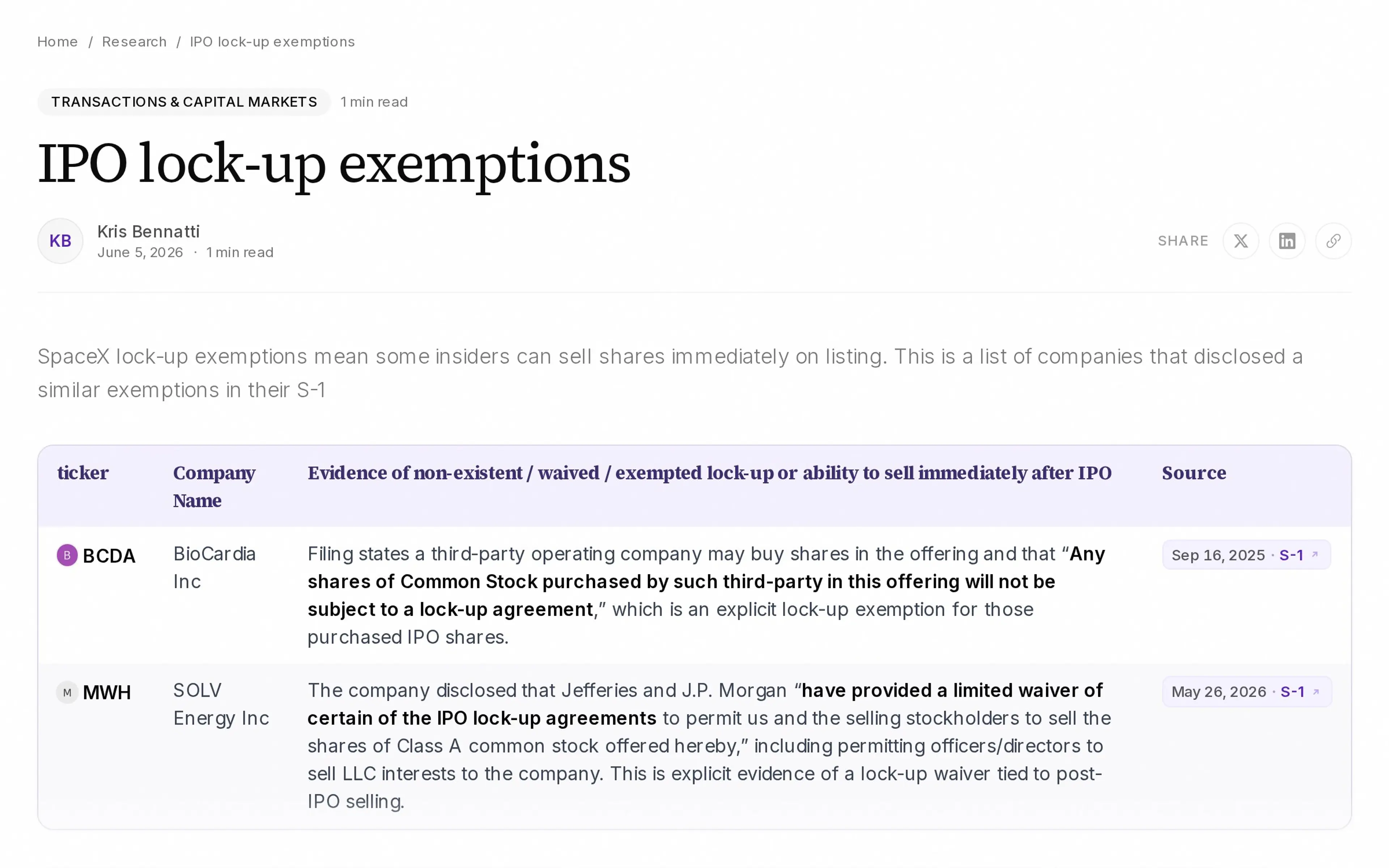 IPO lock-up exemptions