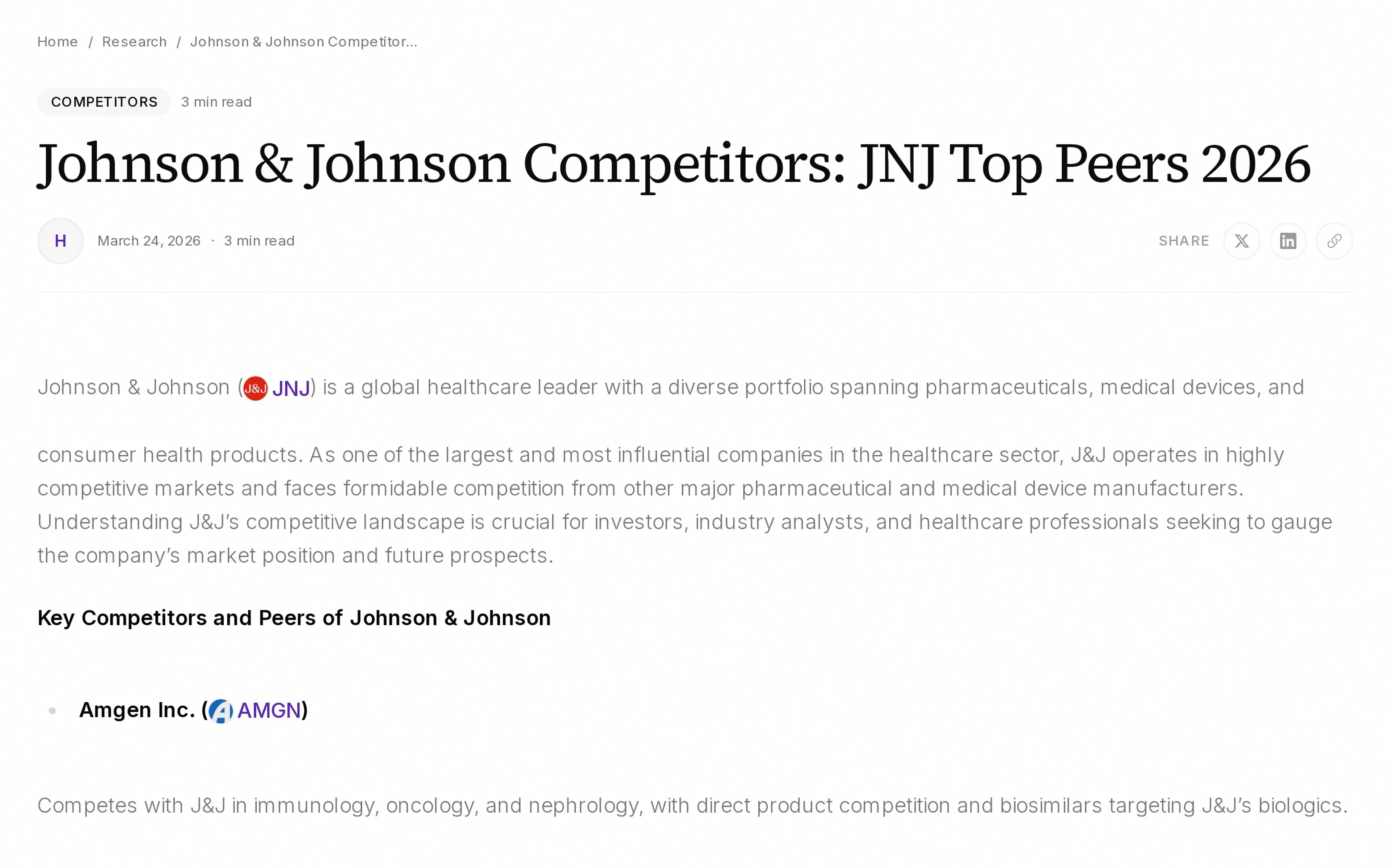 Johnson & Johnson Competitors: JNJ Top Peers 2026